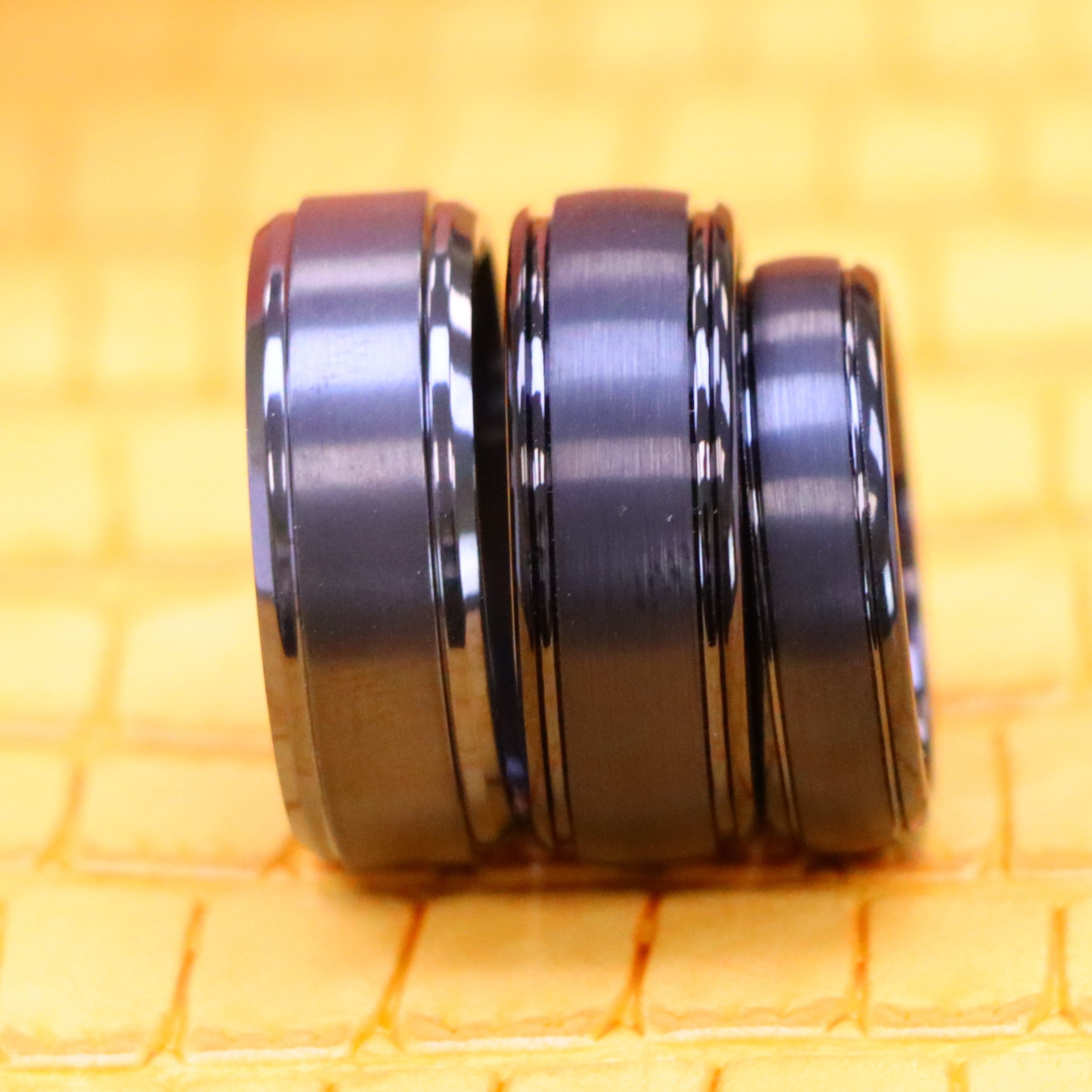 Men’s black zirconium ring collection, hypoallergenic, scratch-resistant, comfort fit, perfect for weddings, fashion, and everyday wear on sale