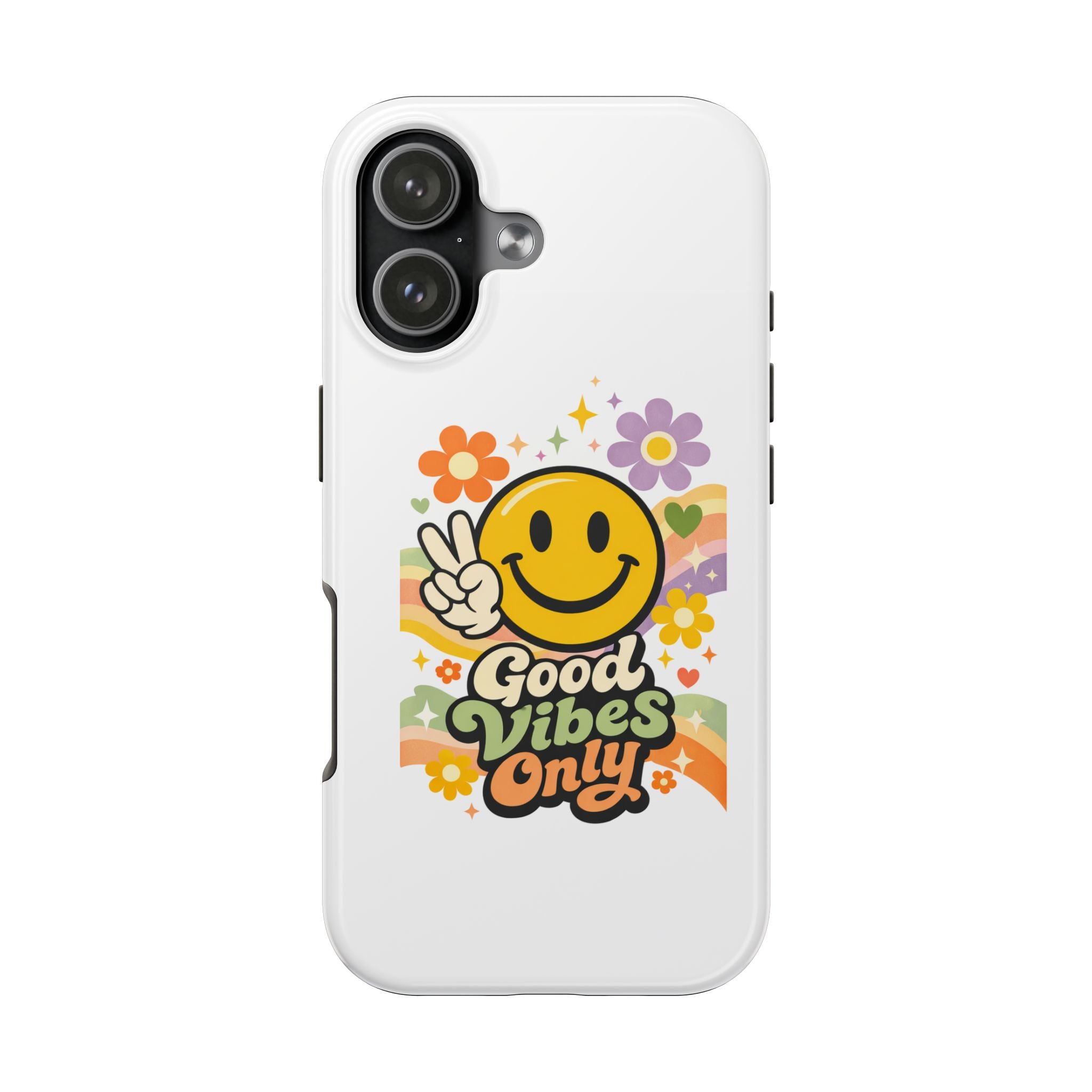 Good Vibes Only smiley peace sign Phone Case | retro flower rainbow design
