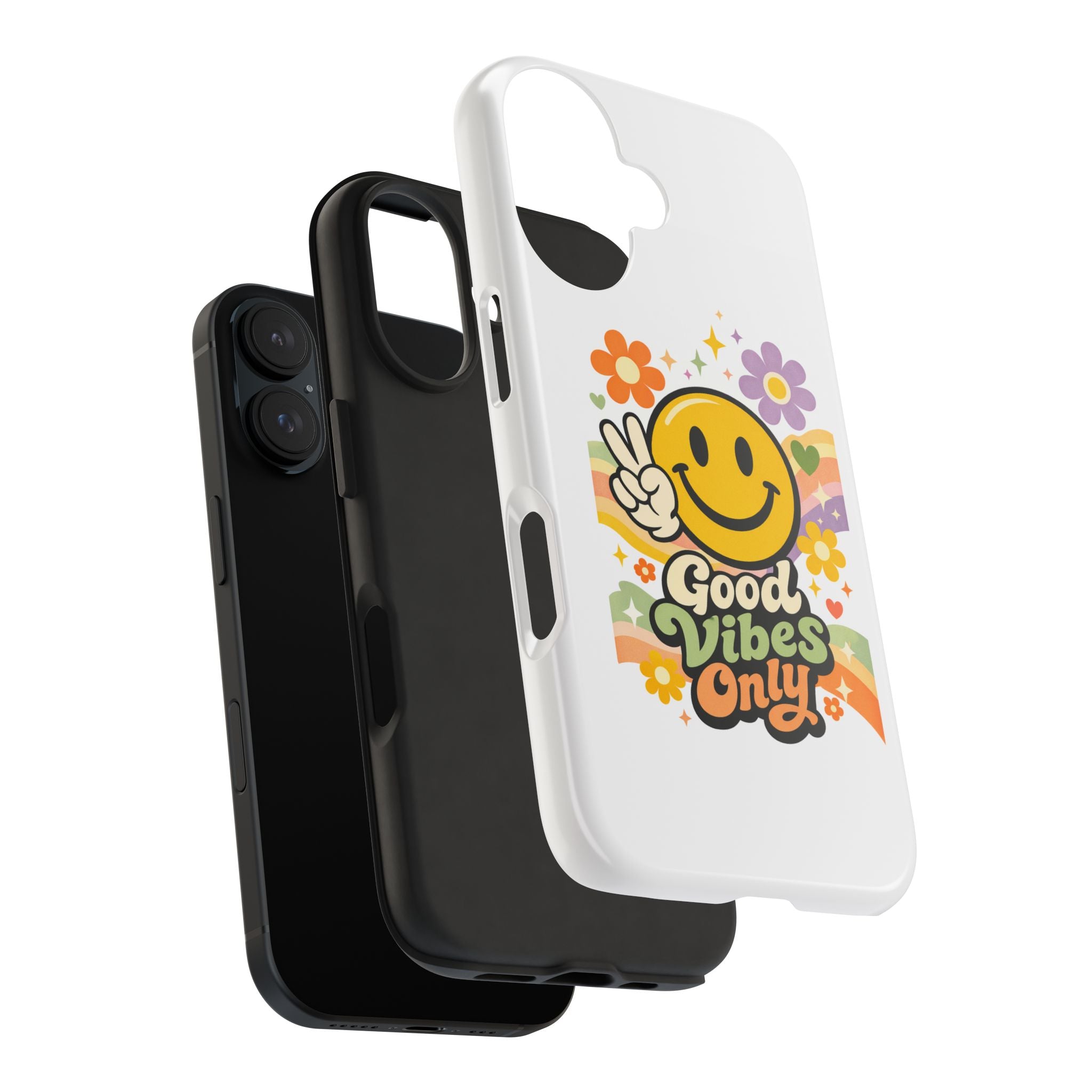 Good Vibes Only smiley peace sign Phone Case | retro flower rainbow design
