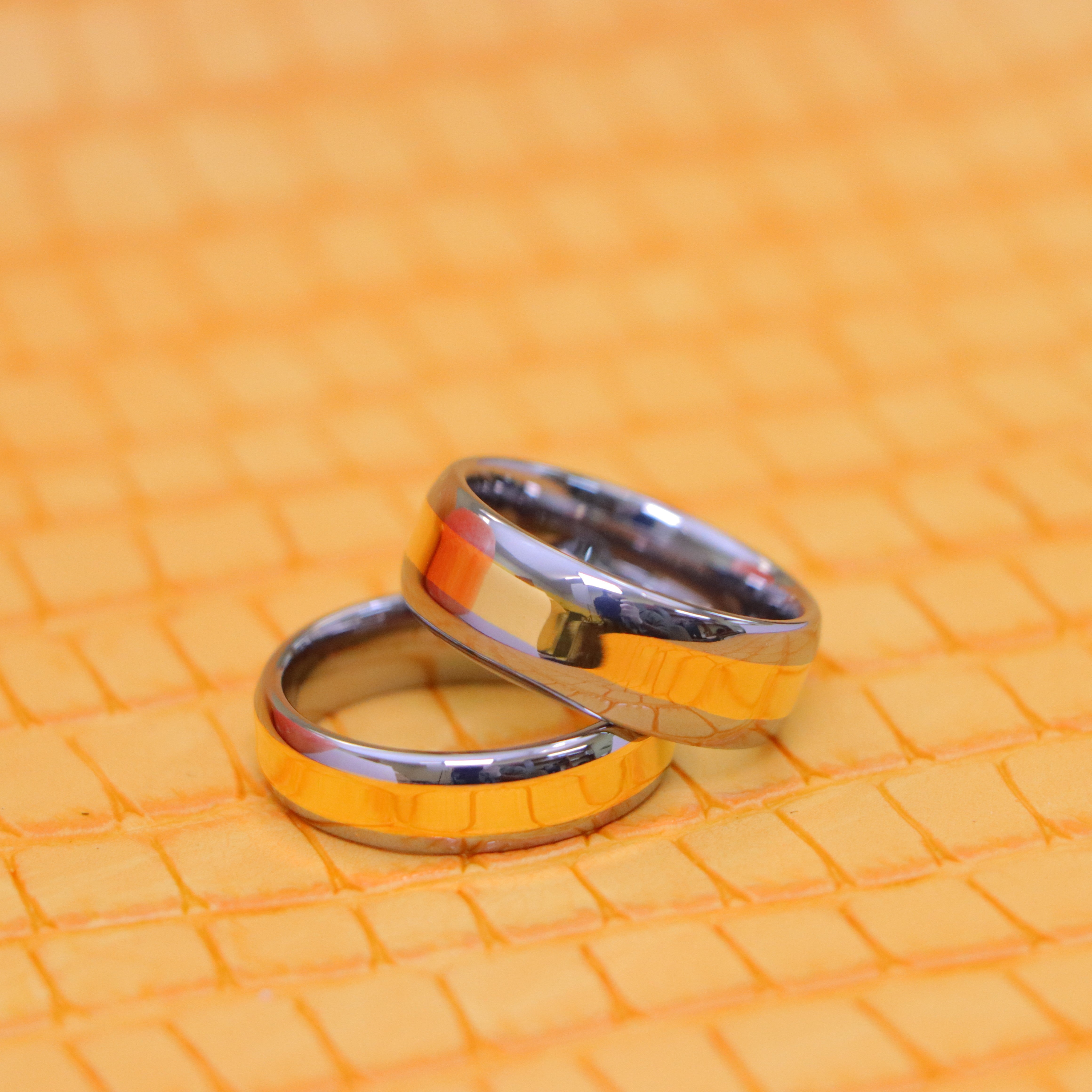 High Polished Yellow Gold IP Plated Center Tungsten Ring - Labhu USA