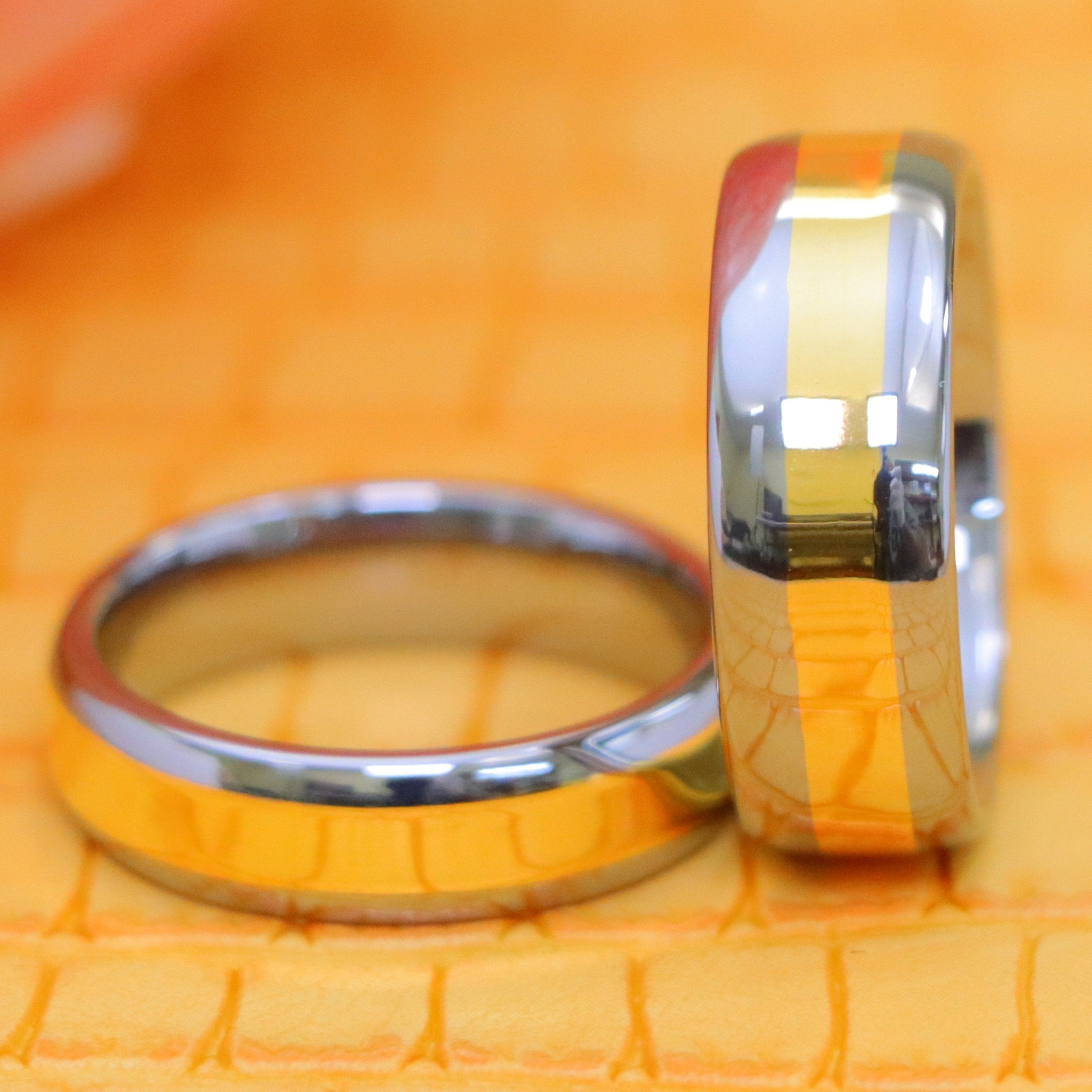 High Polished Yellow Gold IP Plated Center Tungsten Ring - Labhu USA
