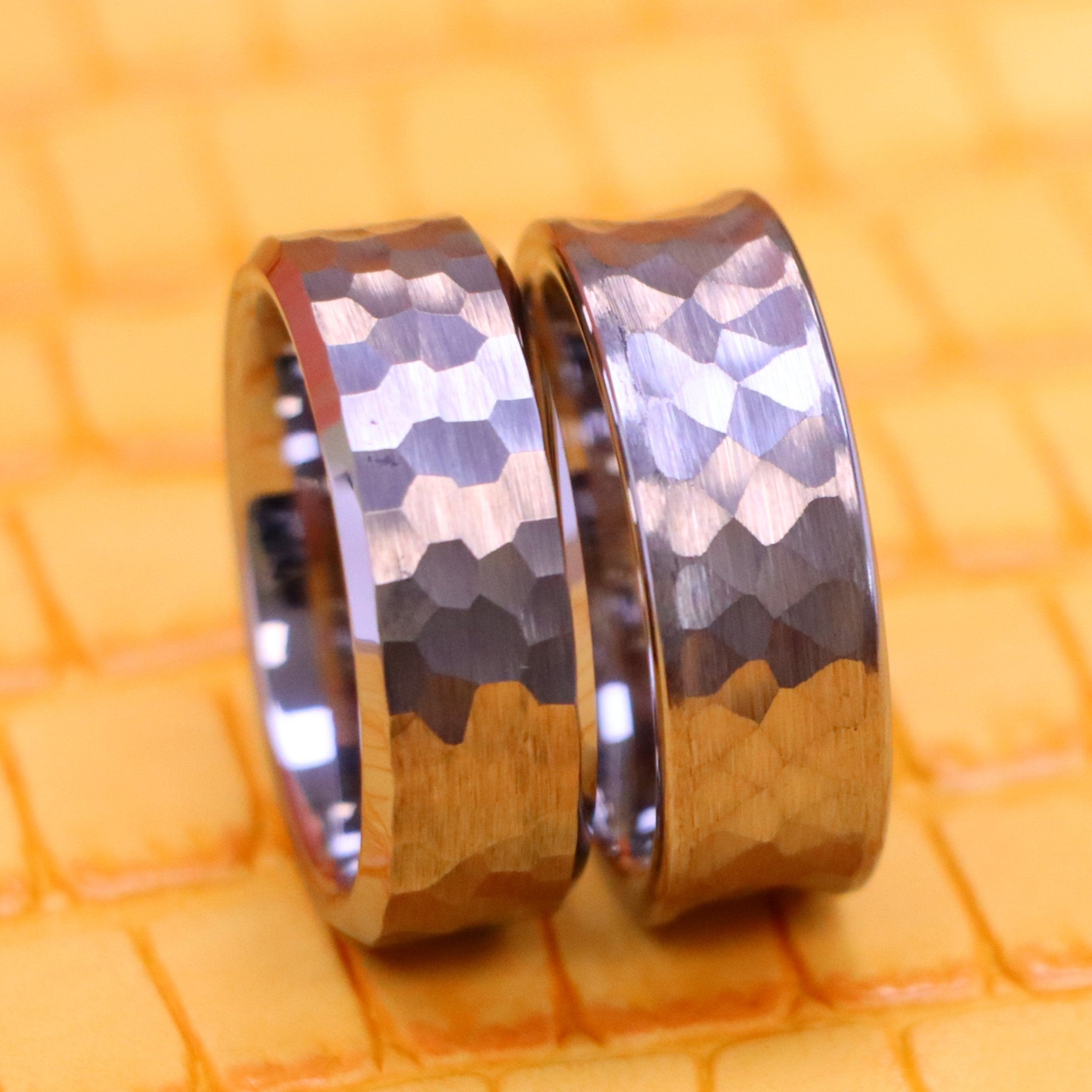 8mm Brushed Honeycomb Finish Beveled Edge/Concave Hammered Brushed Finish Tungsten Ring - Labhu USA
