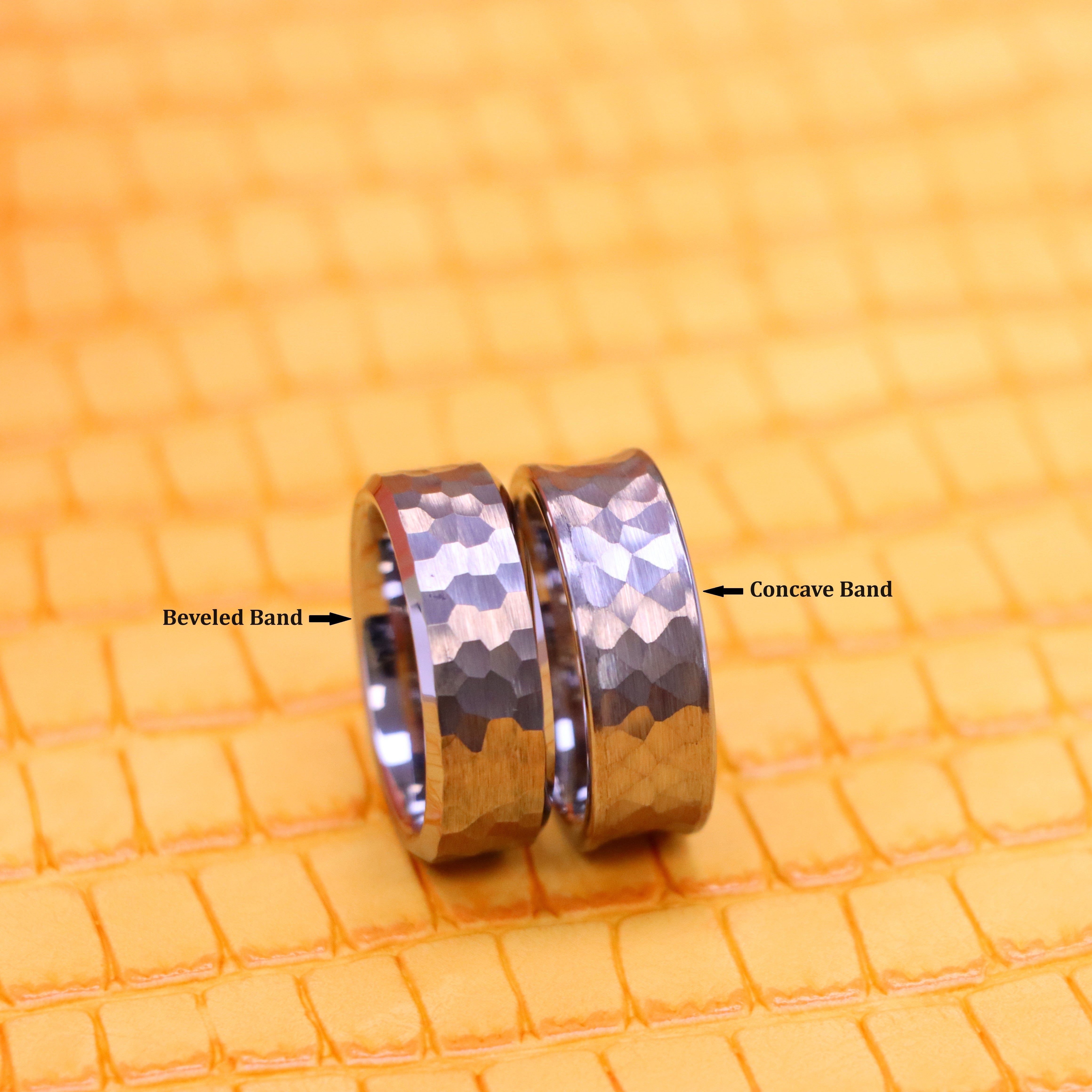 8mm Brushed Honeycomb Finish Beveled Edge/Concave Hammered Brushed Finish Tungsten Ring - Labhu USA