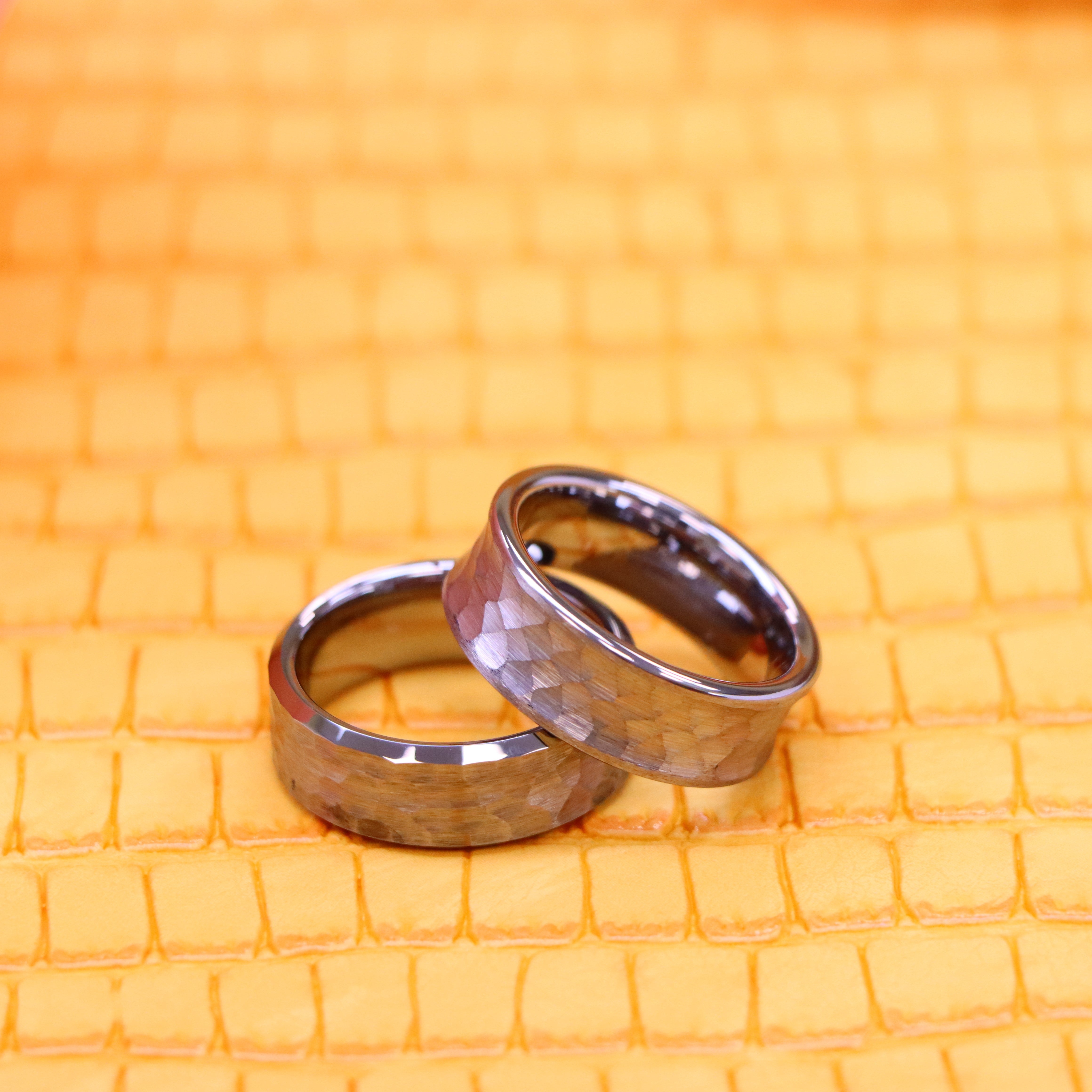 8mm Brushed Honeycomb Finish Beveled Edge/Concave Hammered Brushed Finish Tungsten Ring - Labhu USA