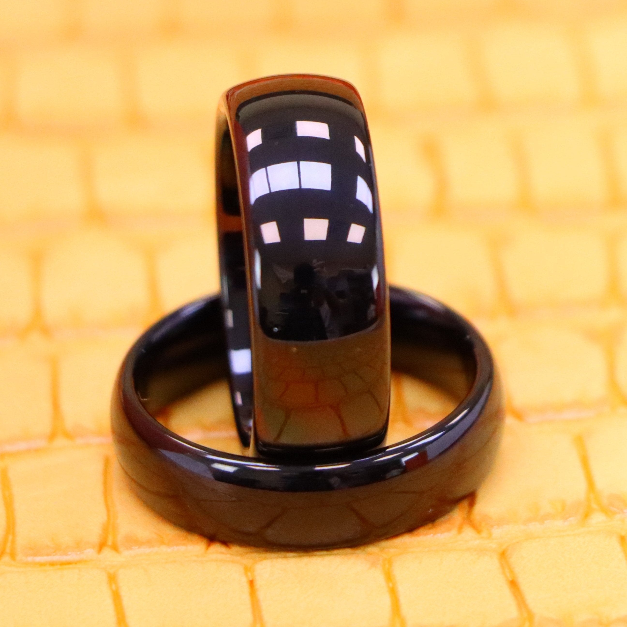 High Polish Black IP Plate Classic Domed Band Tungsten Ring - Labhu USA