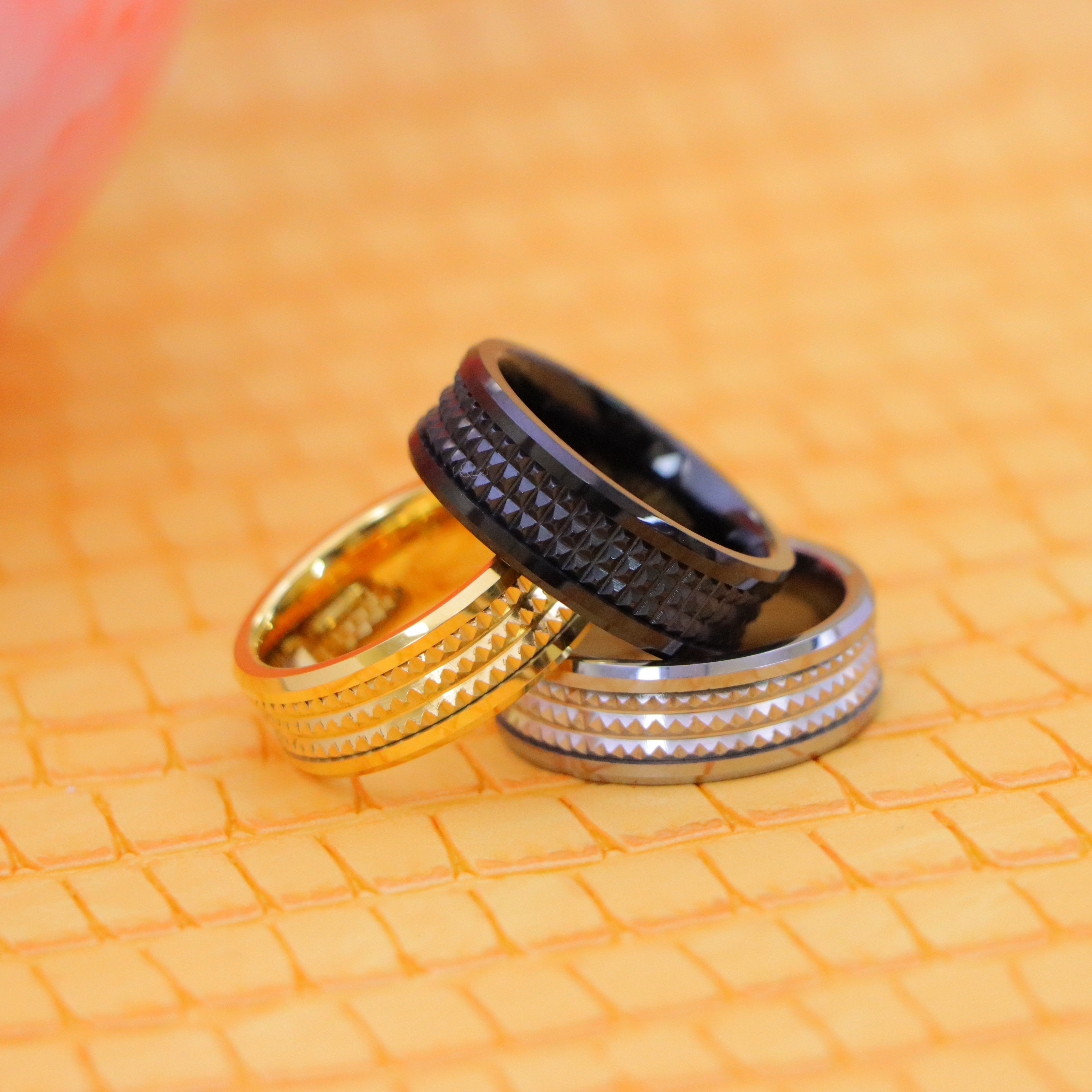 8mm Yellow Gold IP/Black IP/Silver IP Plated Jagged Center Tungsten Ring - Labhu USA