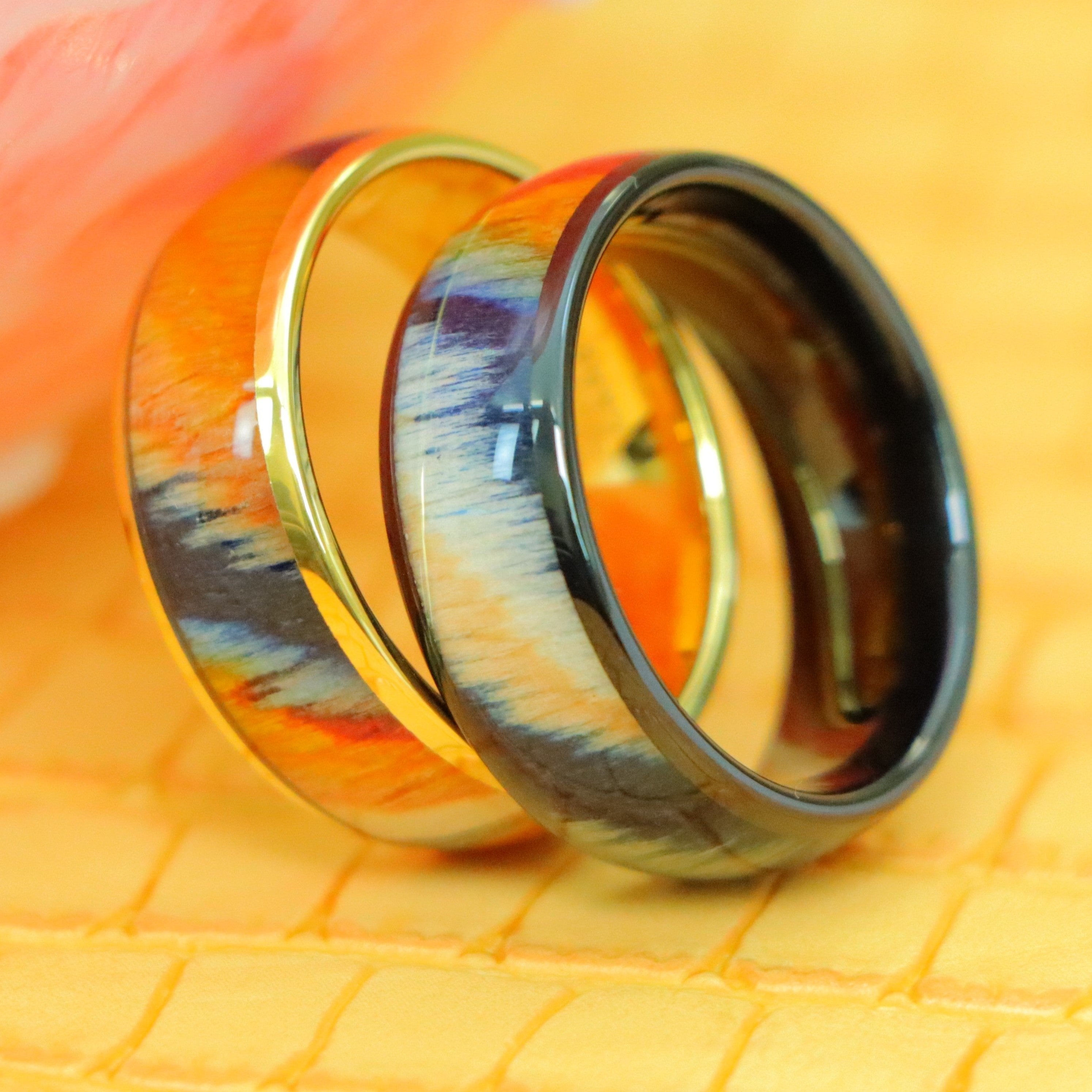 8mm Black IP/Yellow IP Colorful Dyed Rosewood Inlay Tungsten Ring - Men's Fashion Jewelry Labhu USA