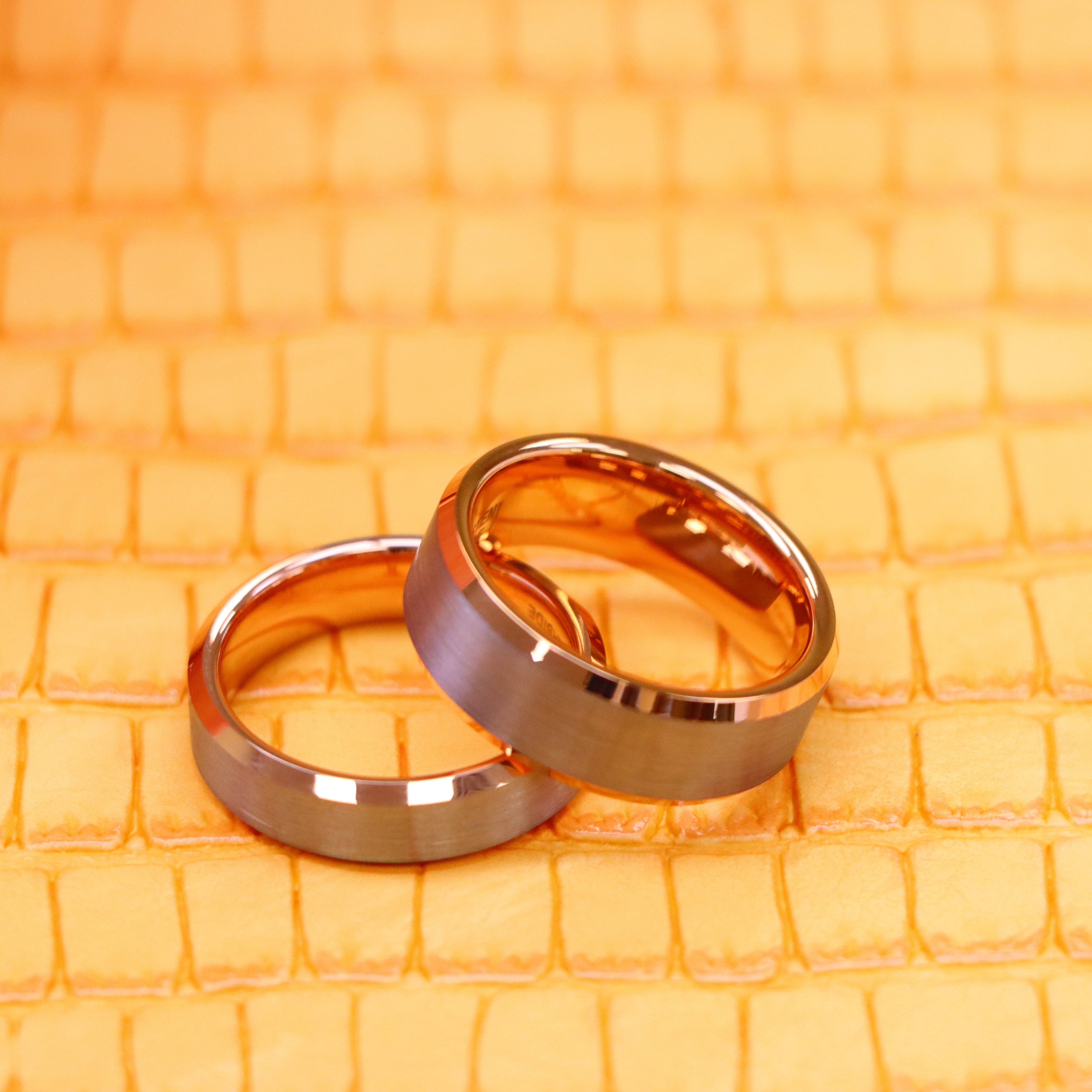 Brushed Center, Rose Gold Plated Beveled Edge & Inside Tungsten Ring - Labhu USA