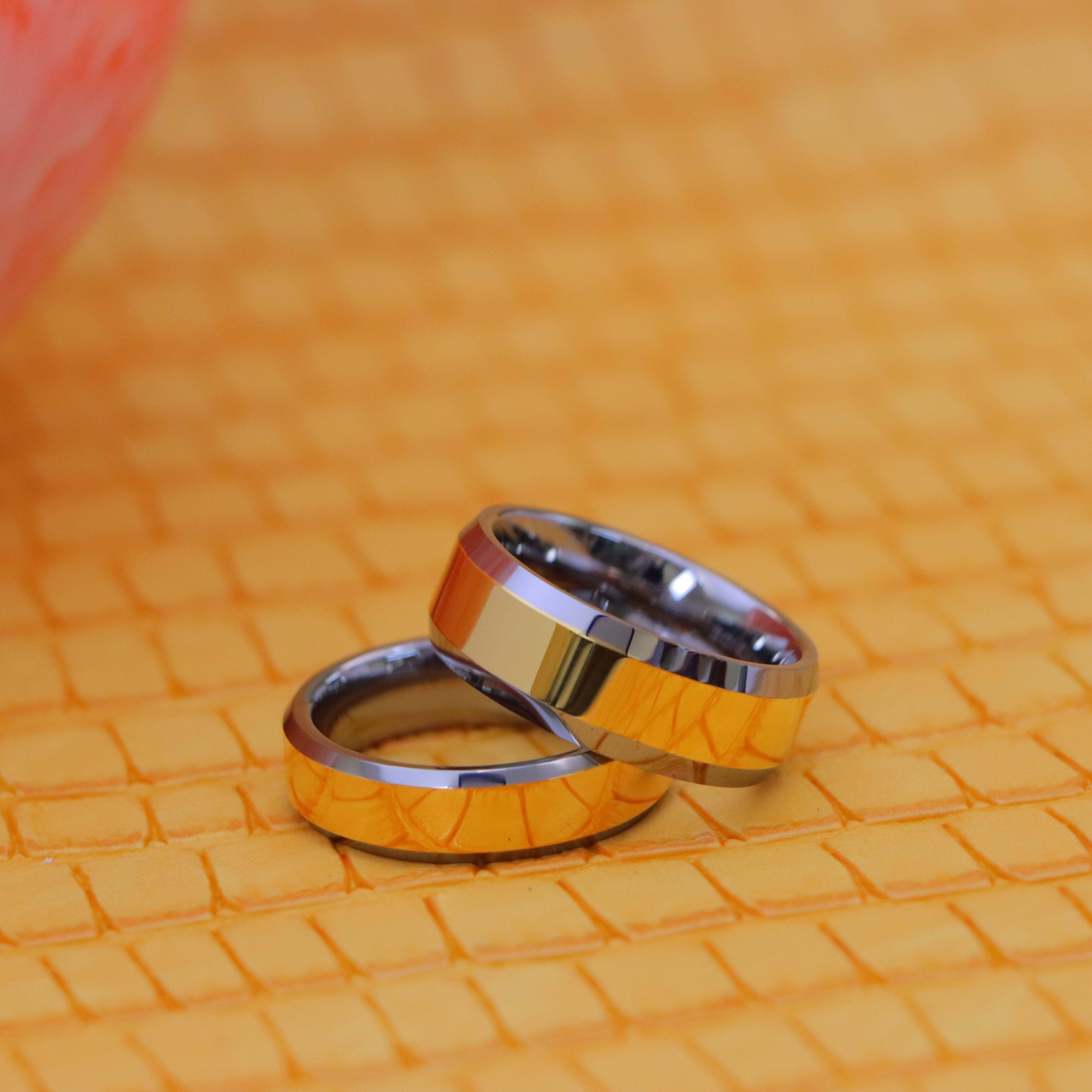 Polished Shiny Gold Plated Center & Beveled Edge Tungsten Ring - Labhu USA
