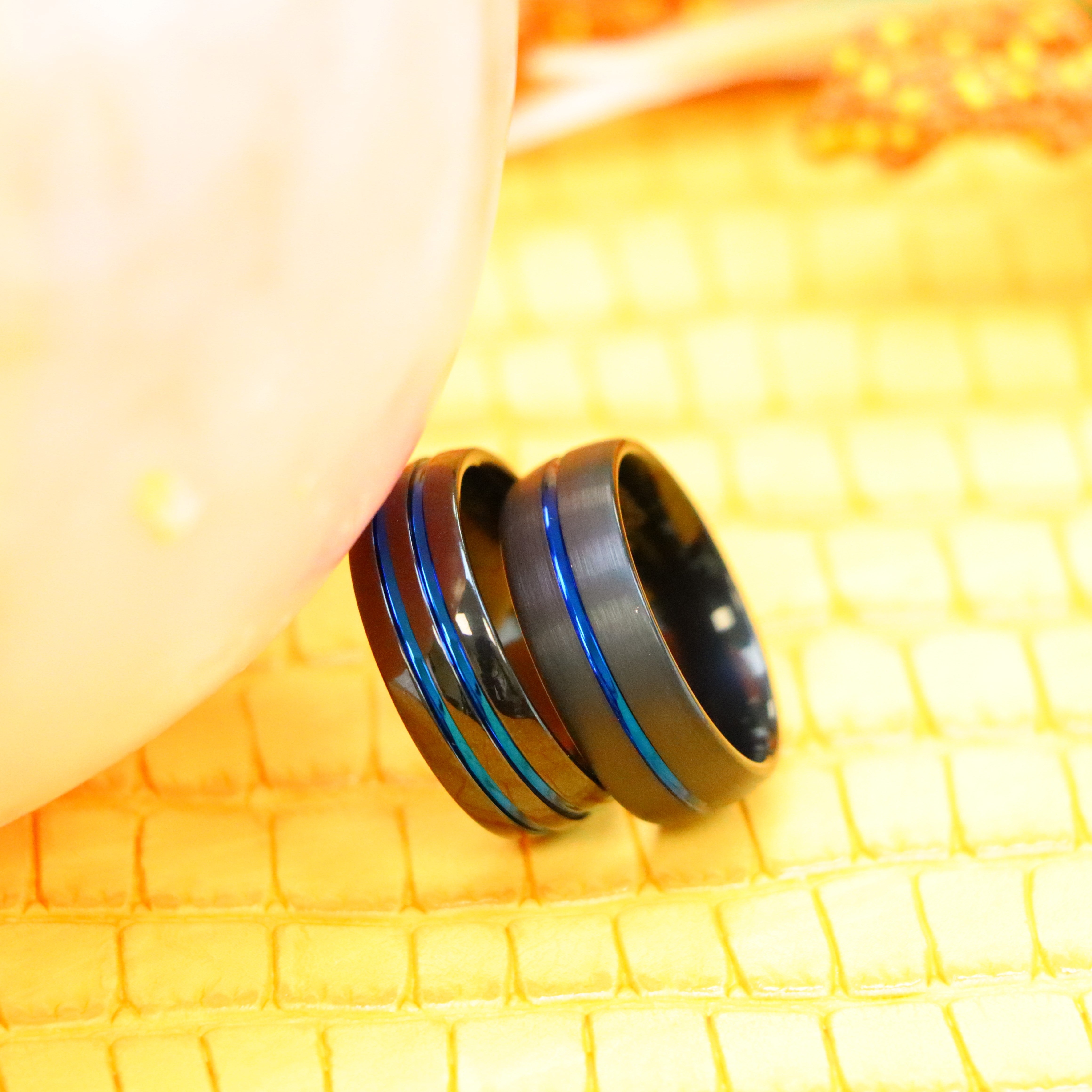 8mm Dome Black IP Tungsten Ring with Blue IP Center Groove - Labhu USA