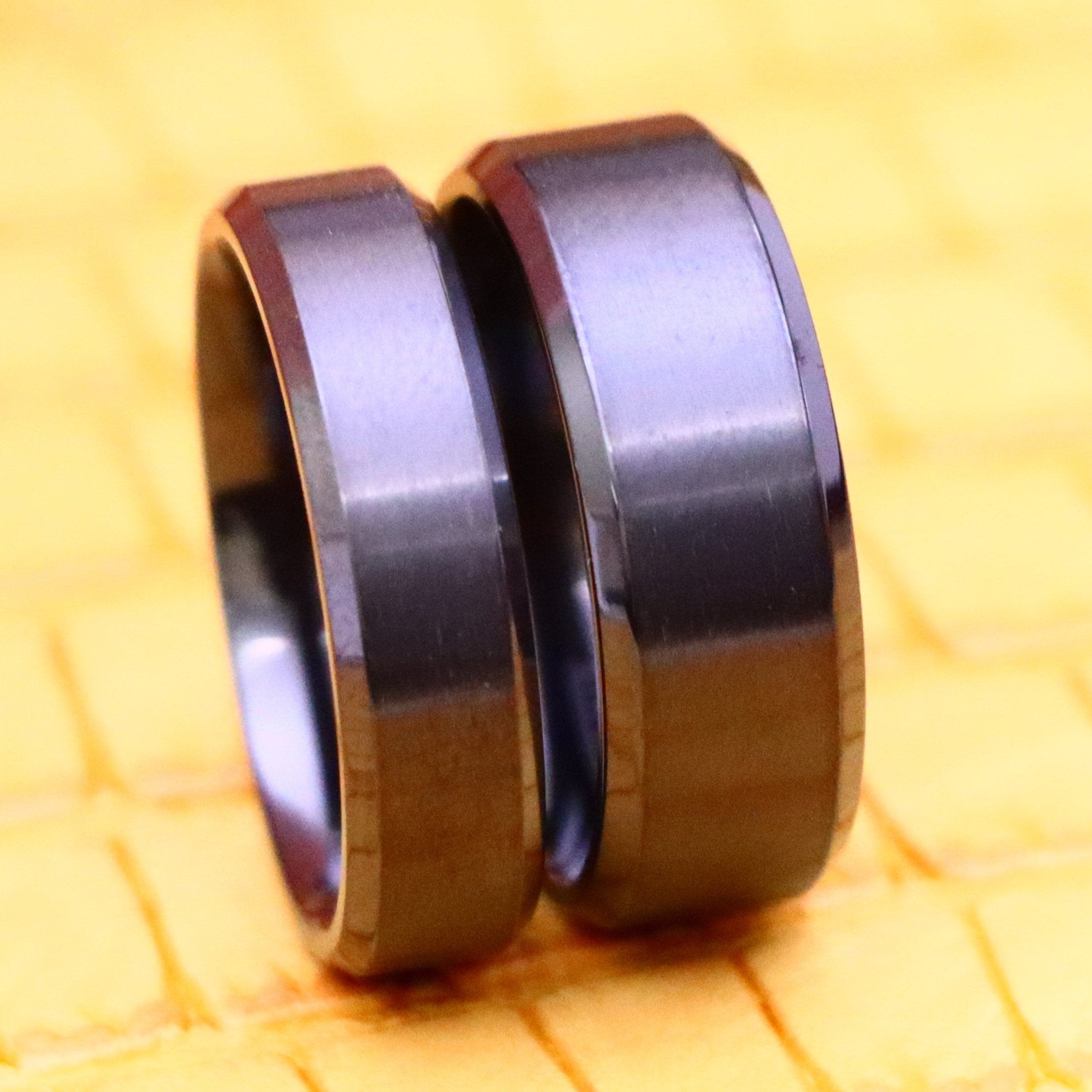 Zirconium Natural Gun Metal Tone Brushed Center with Beveled Edge Zirconium Ring - Labhu USA