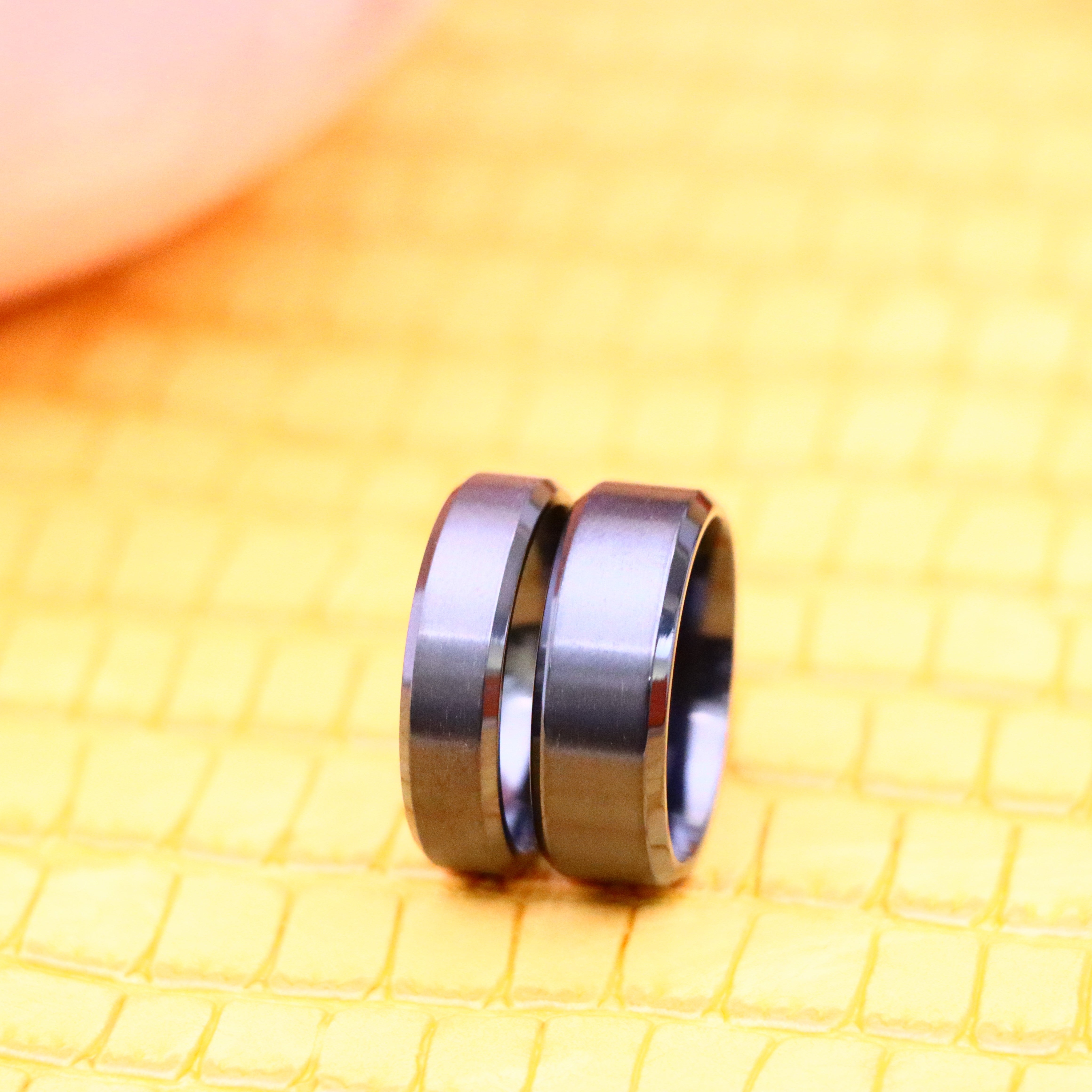 Zirconium Natural Gun Metal Tone Brushed Center with Beveled Edge Zirconium Ring - Labhu USA