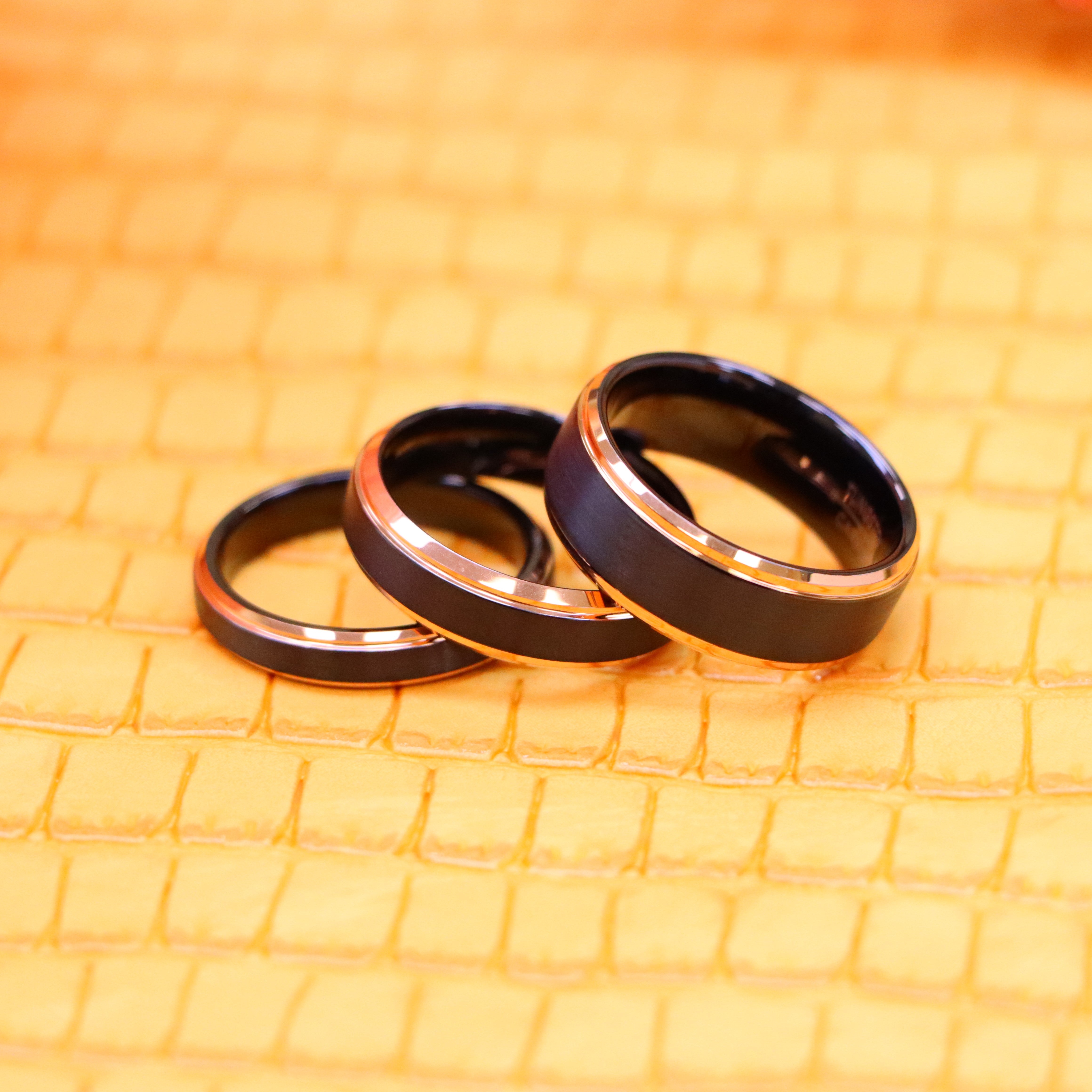 Two-Tone Black & Rose Gold IP Brushed Center Step Edge Tungsten Ring - Labhu USA