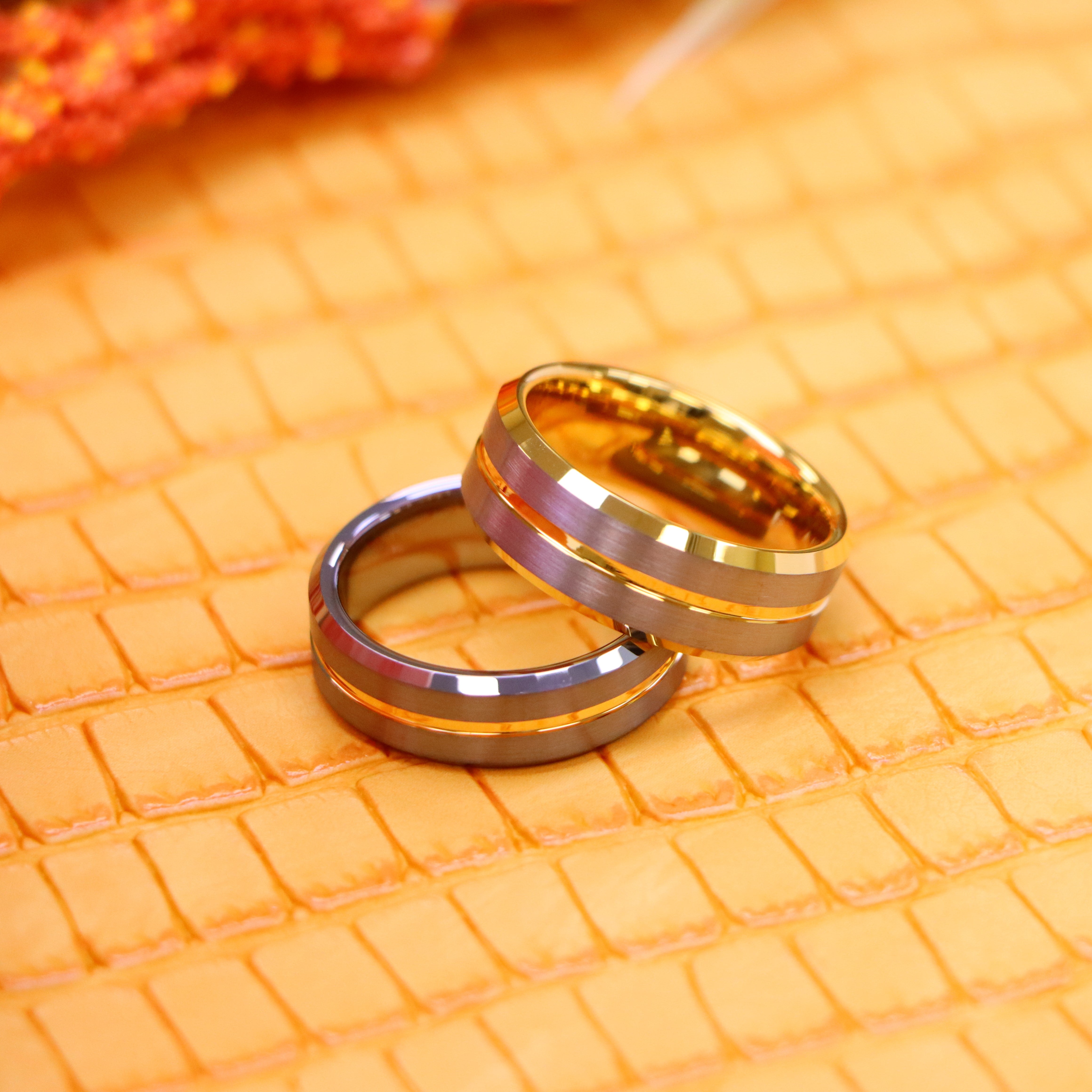 Yellow Gold/Silver Plated Center Grooved Tungsten Ring - Labhu USA