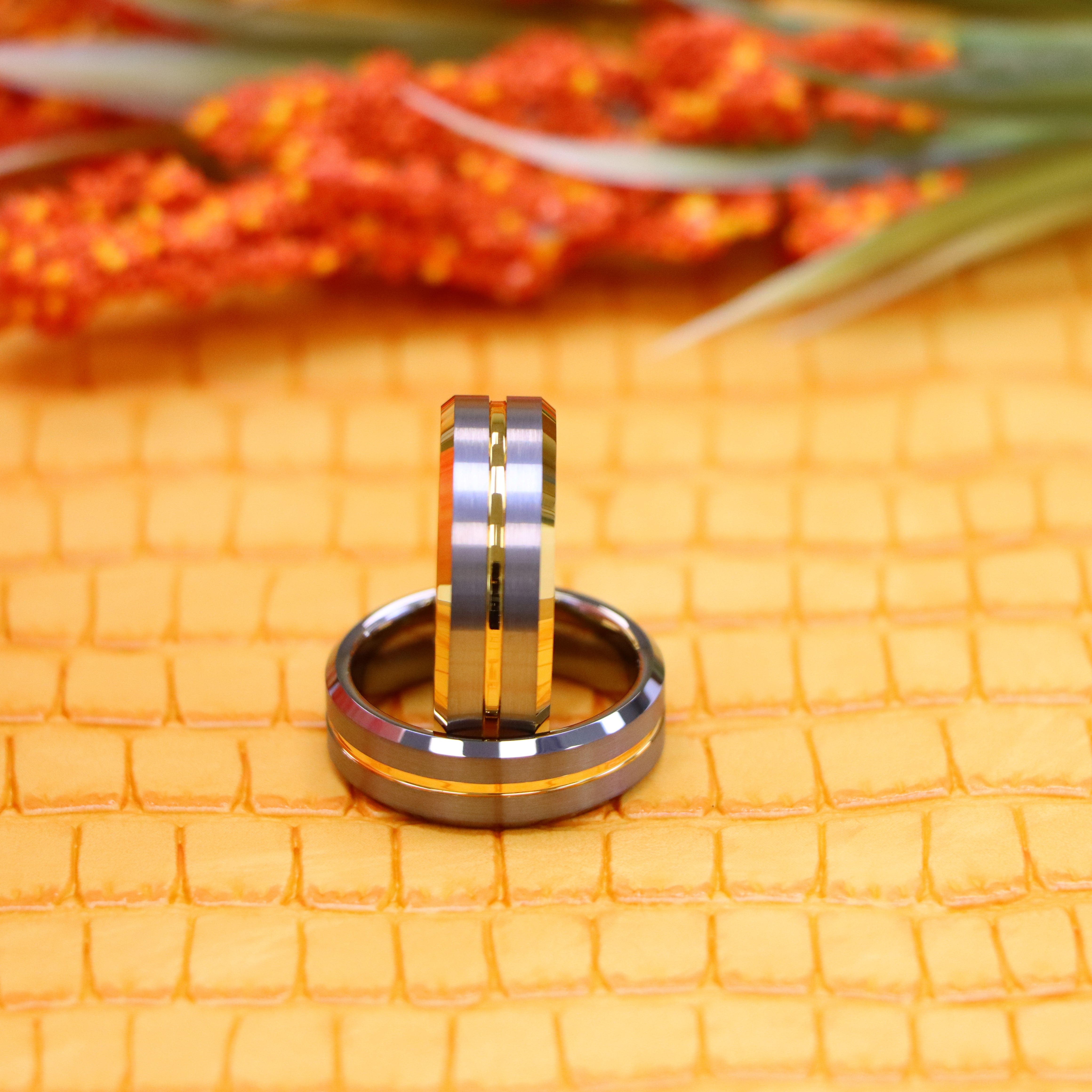 Yellow Gold/Silver Plated Center Grooved Tungsten Ring - Labhu USA