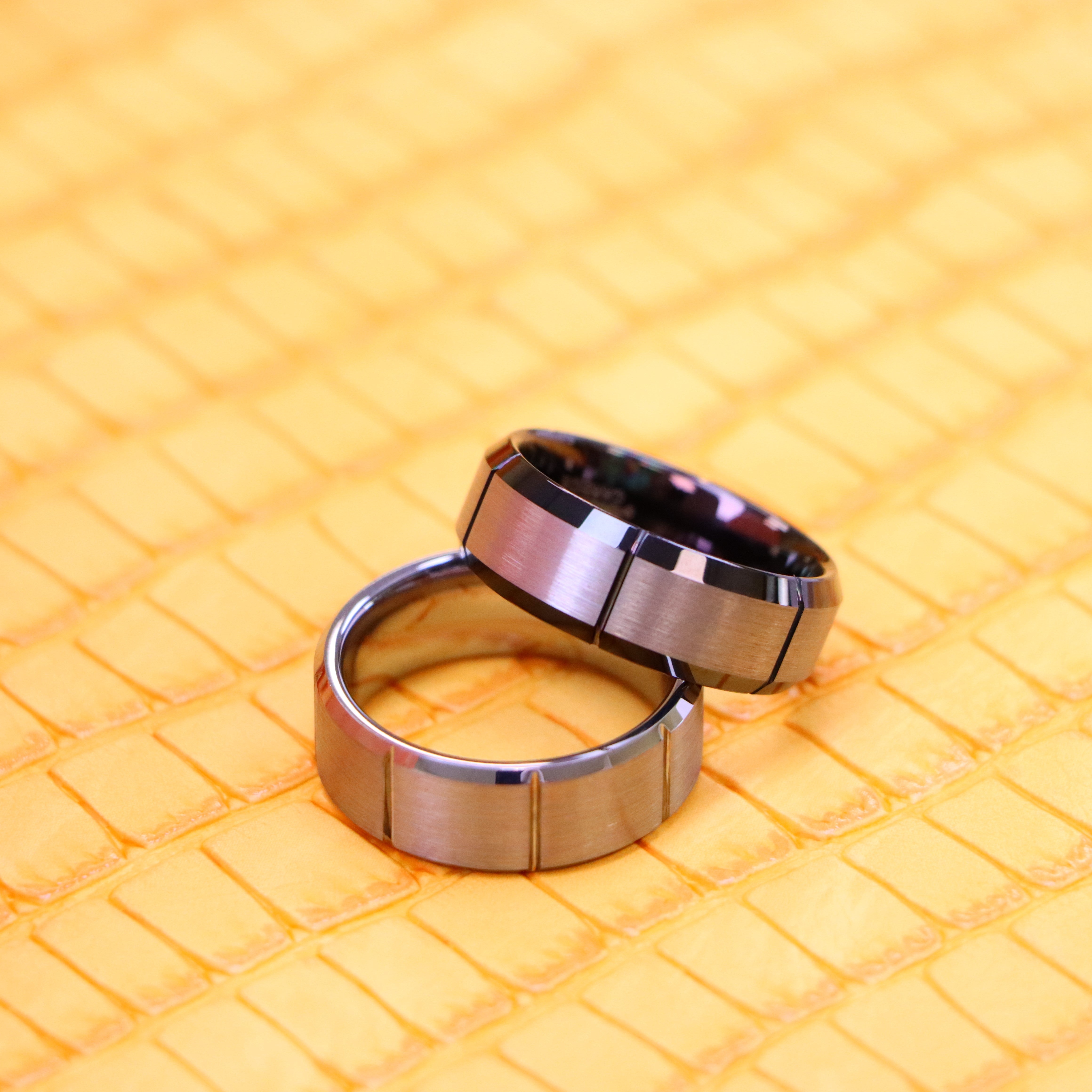8mm Multiple Vertical Grooves Brushed Center Tungsten Ring - Labhu USA