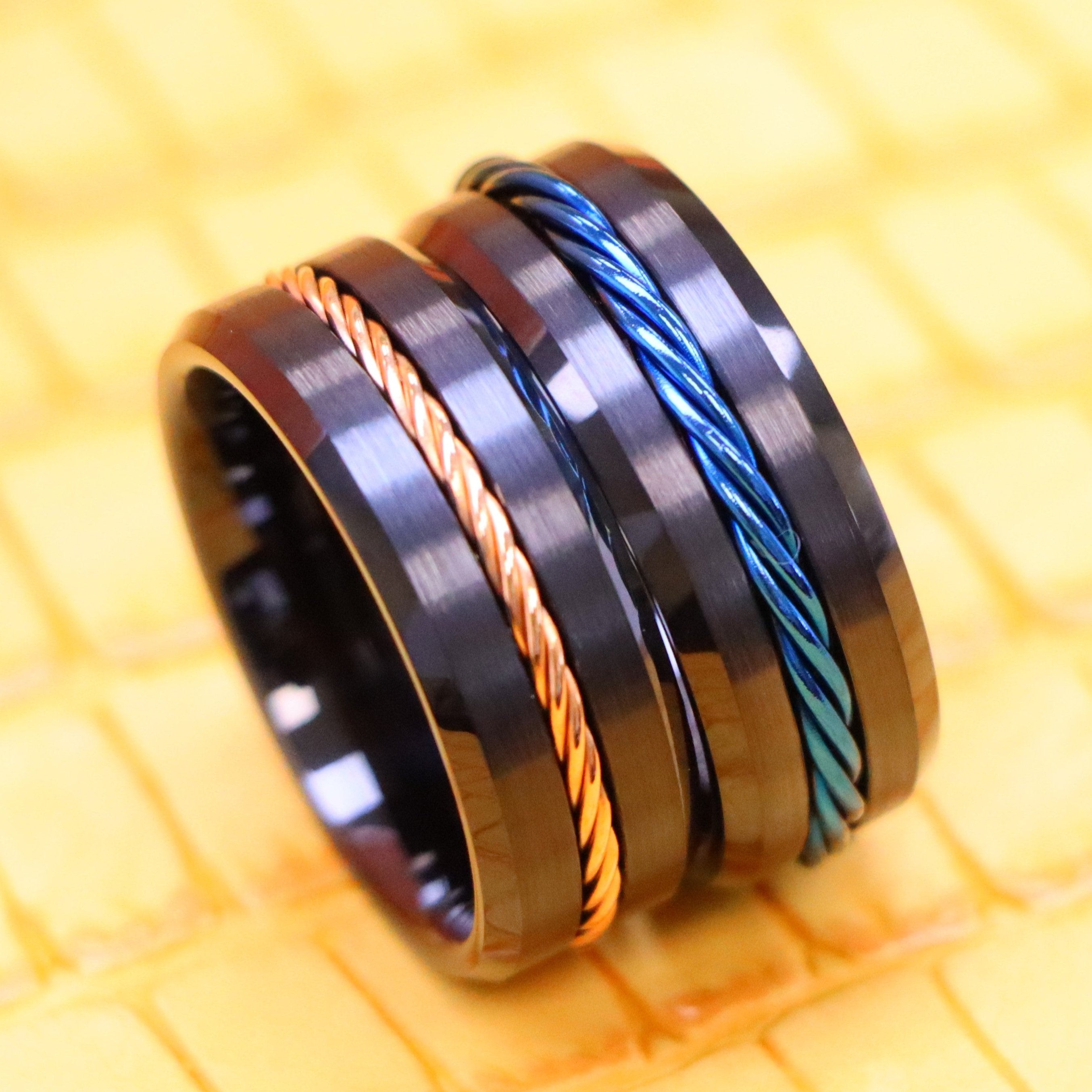 8mm Black IP with Rose Gold IP Plated / Blue IP Plated Rope Inlay Tungsten Ring - Labhu USA