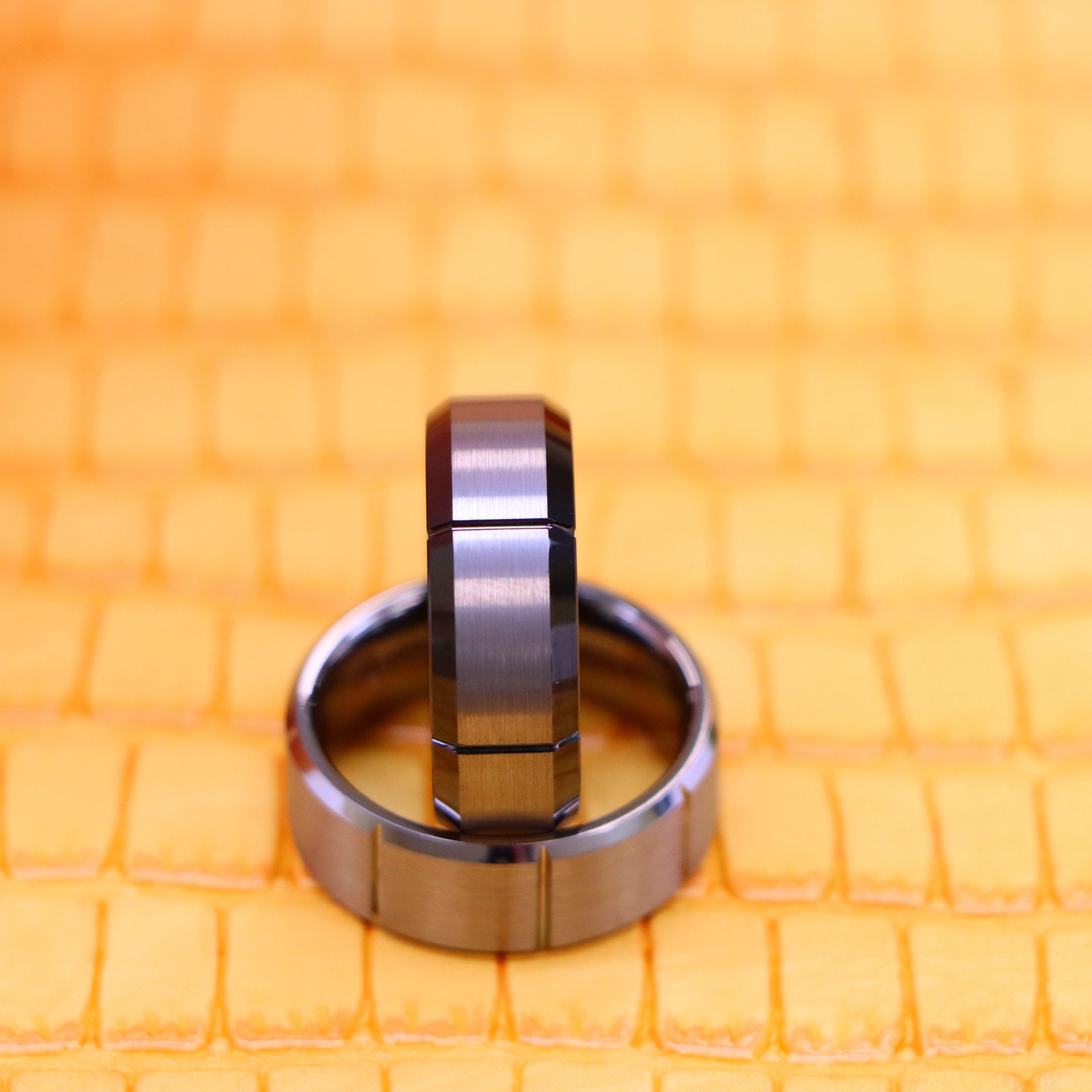 8mm Multiple Vertical Grooves Brushed Center Tungsten Ring - Labhu USA
