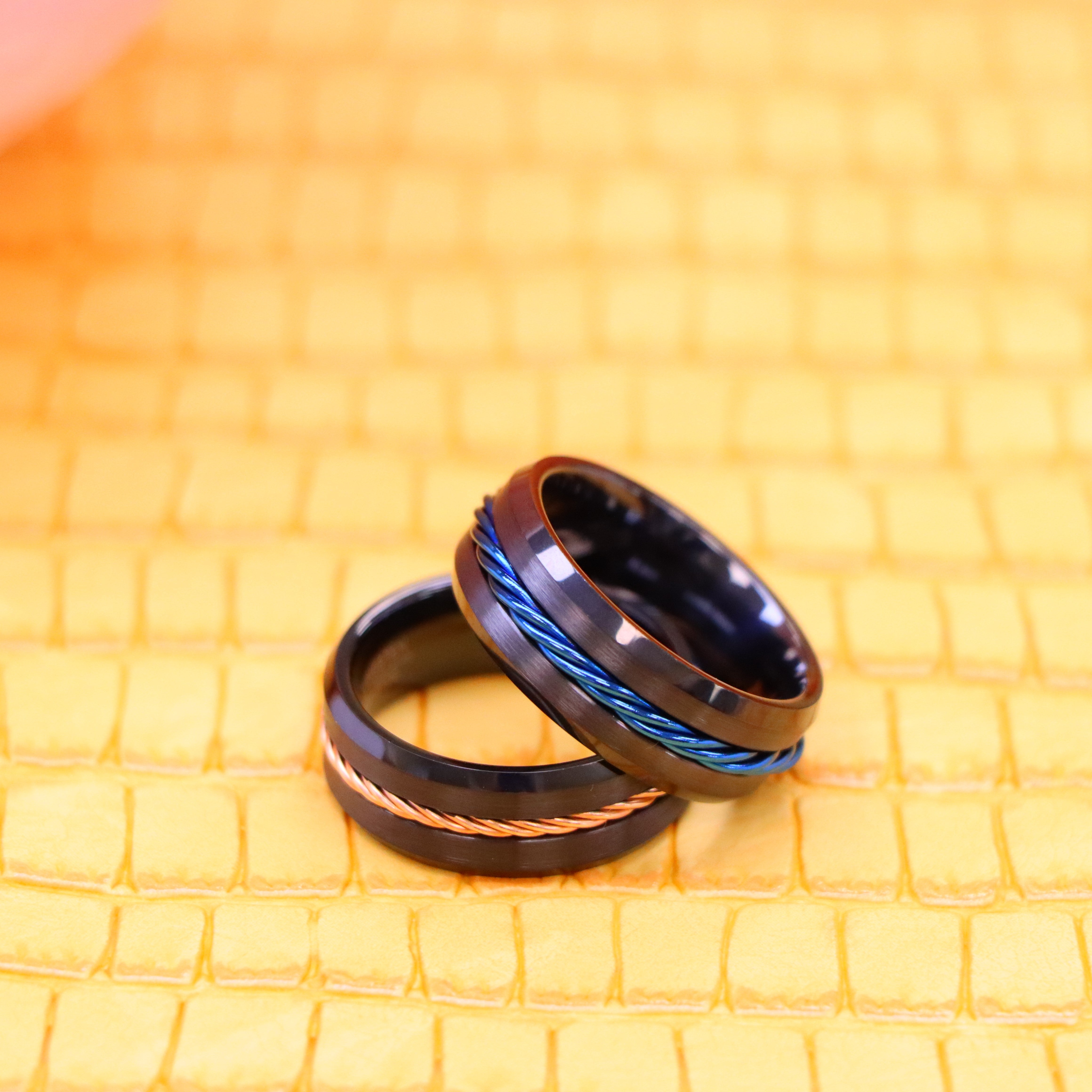 8mm Black IP with Rose Gold IP Plated / Blue IP Plated Rope Inlay Tungsten Ring - Labhu USA