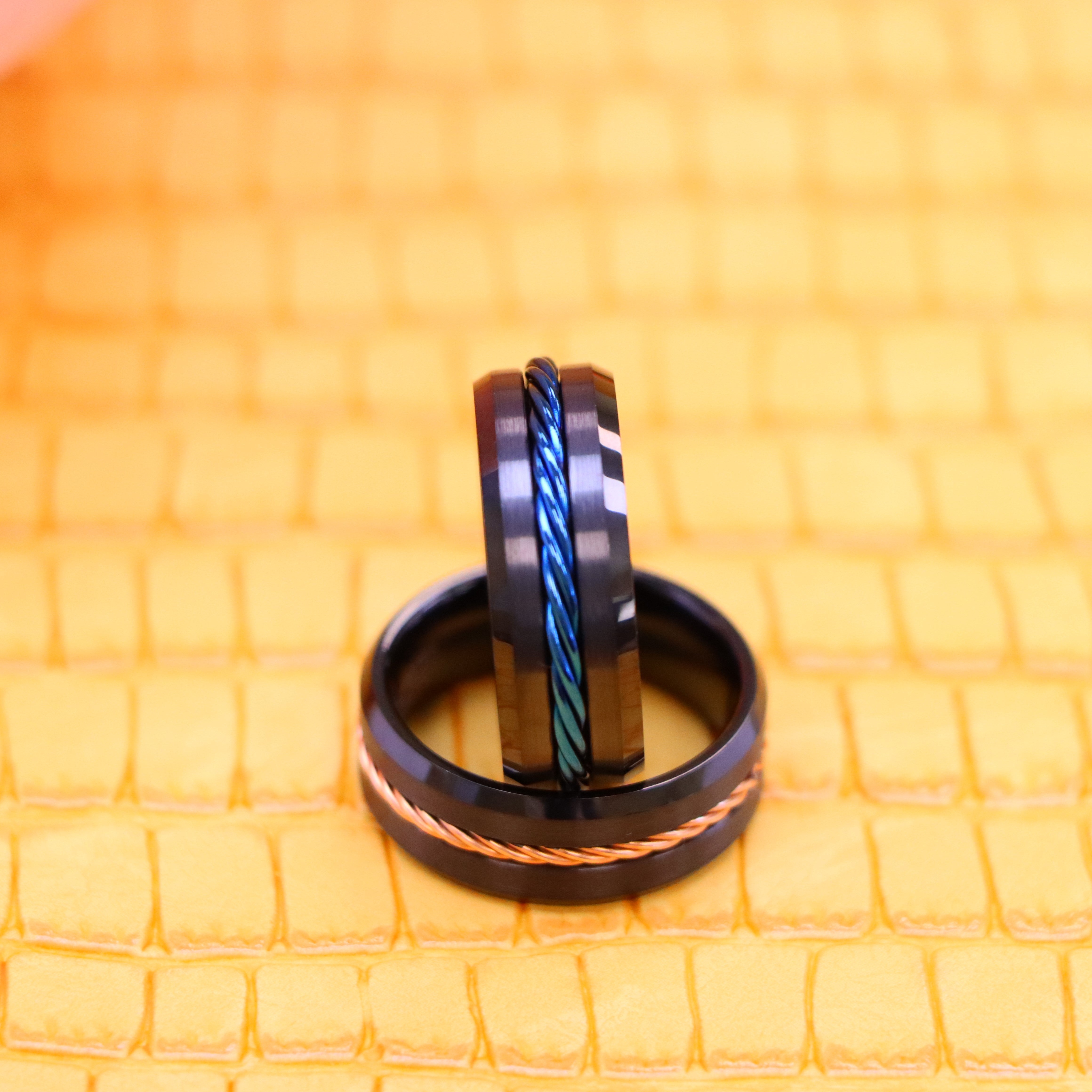 8mm Black IP with Rose Gold IP Plated / Blue IP Plated Rope Inlay Tungsten Ring - Labhu USA