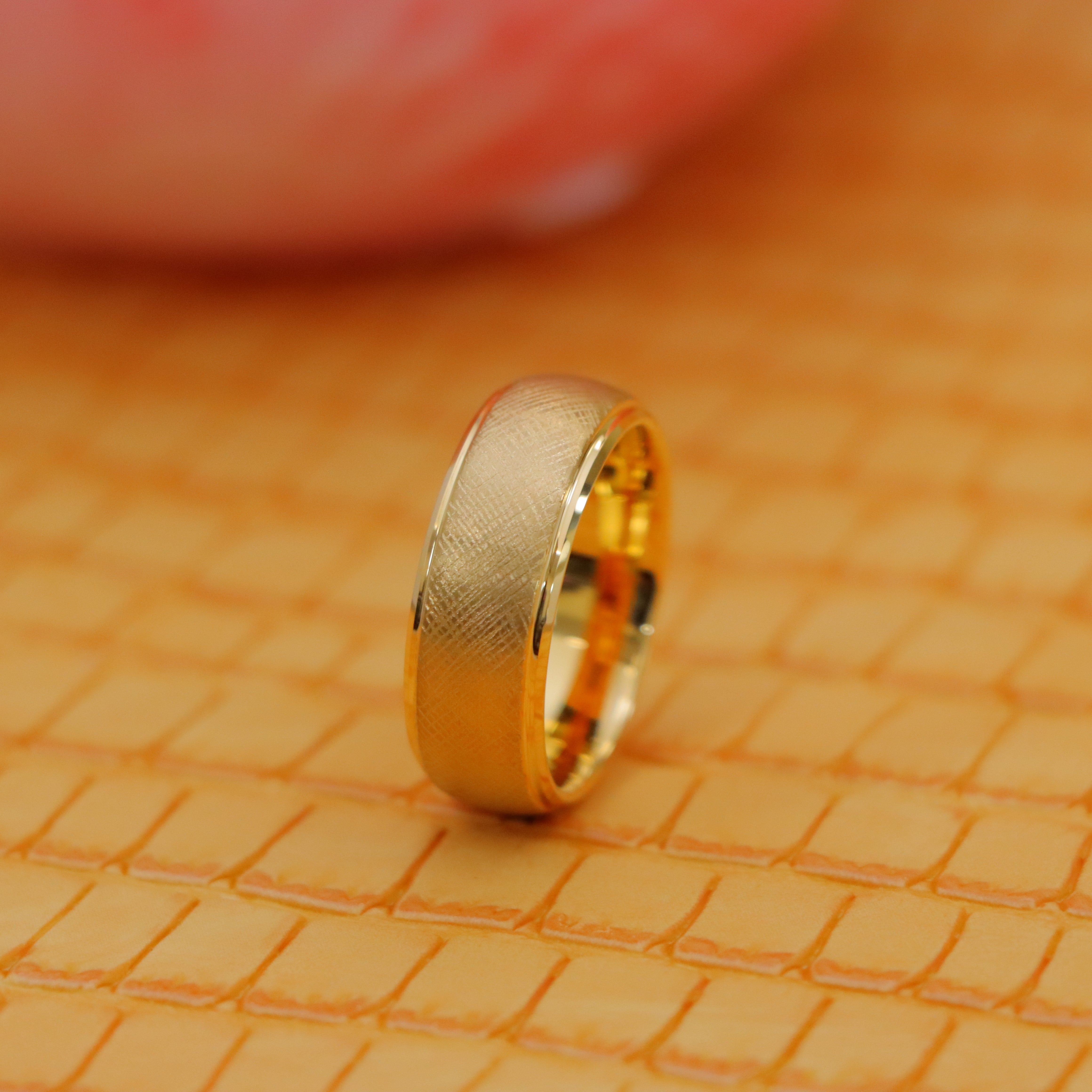 Yellow Gold IP Florentine Finish Domed Stepped Edge Tungsten Ring - Labhu USA