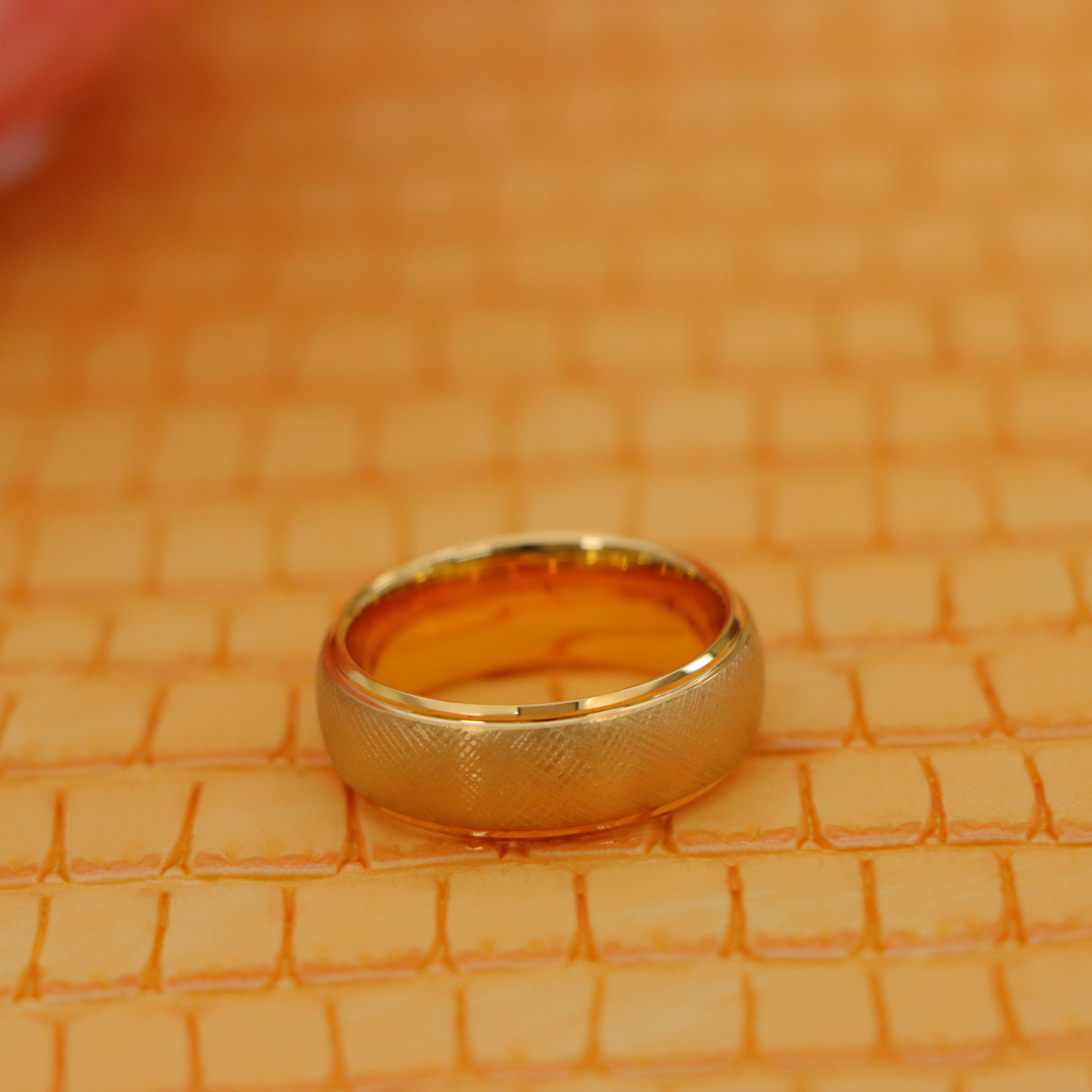 Yellow Gold IP Florentine Finish Domed Stepped Edge Tungsten Ring - Labhu USA