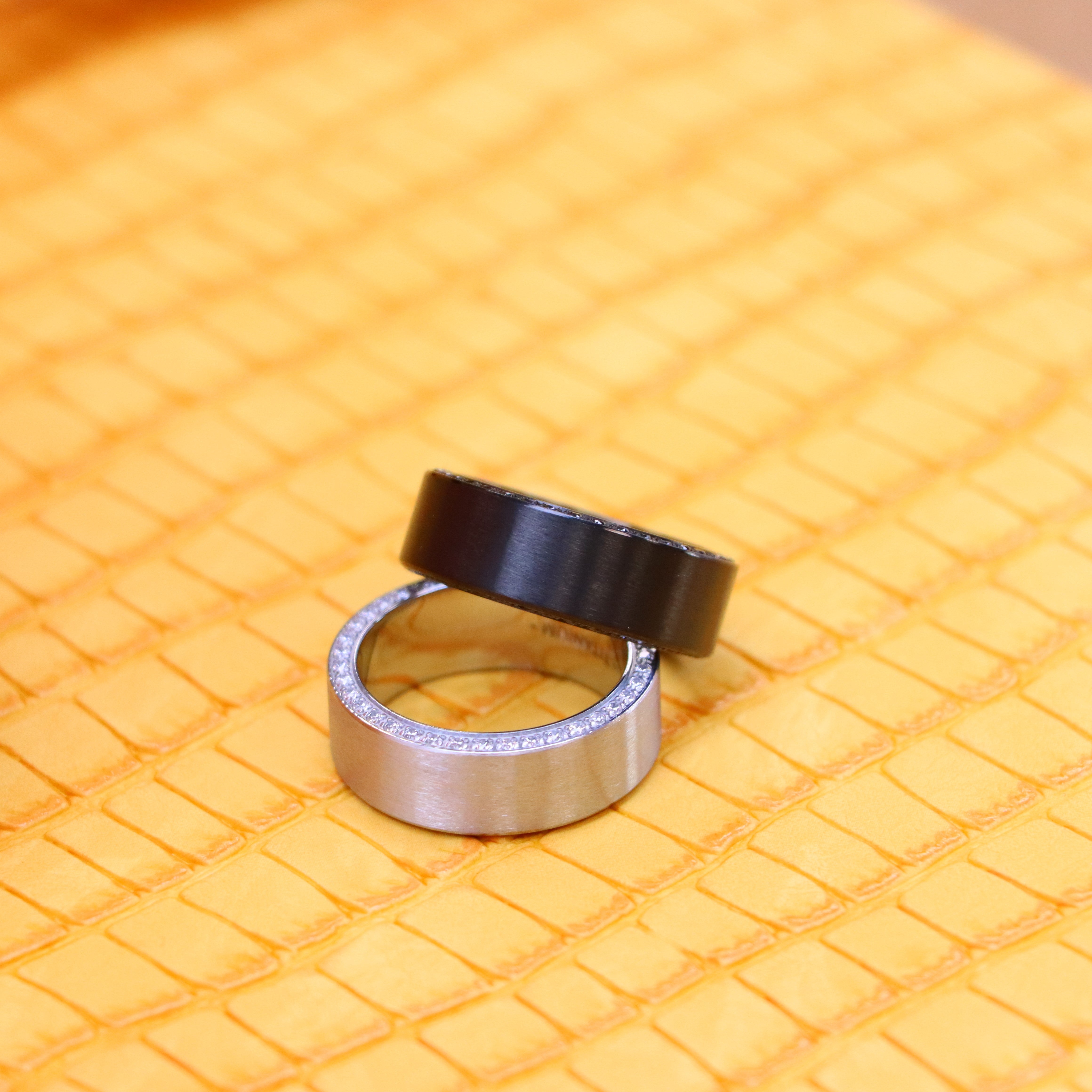8mm Titanium Black IP Plated Band Ring with Full Side Stones White/Black CZ - Men's Titanium Jewelry Labhu USA