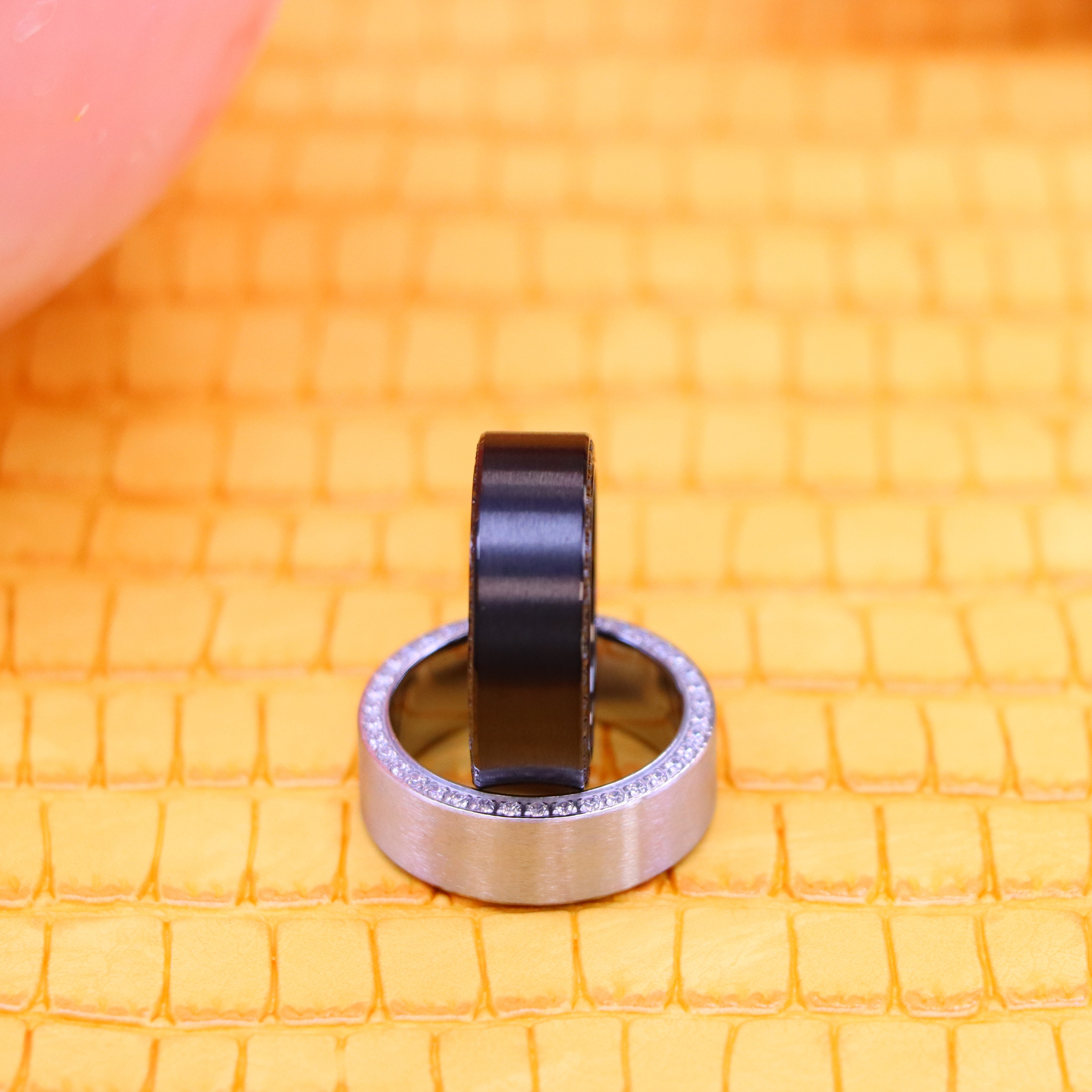 8mm Titanium Black IP Plated Band Ring with Full Side Stones White/Black CZ - Men's Titanium Jewelry Labhu USA