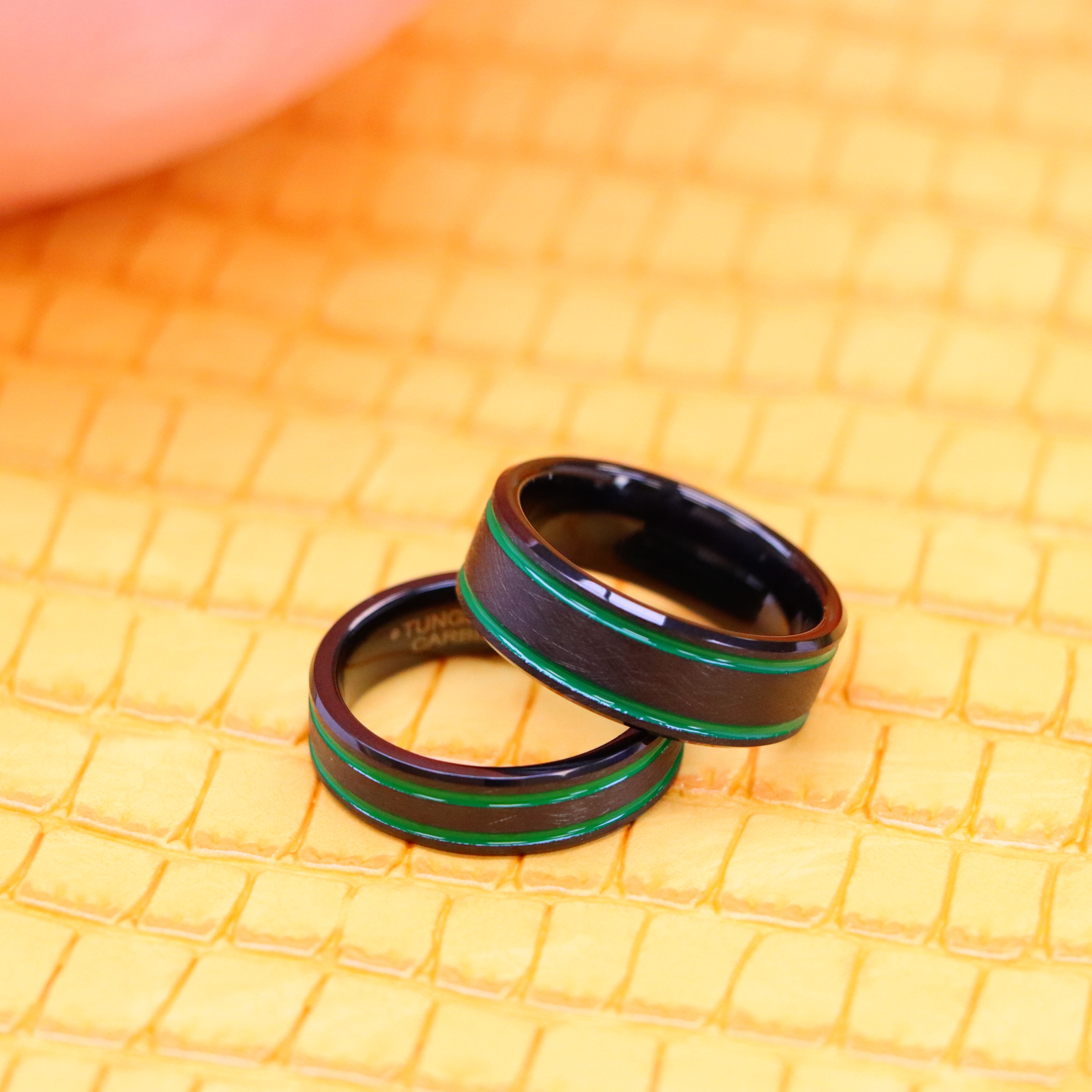 Black IP Plated Ice Finish with Two Green Lines Tungsten Ring - Men's Tungsten Jewelry Labhu USA