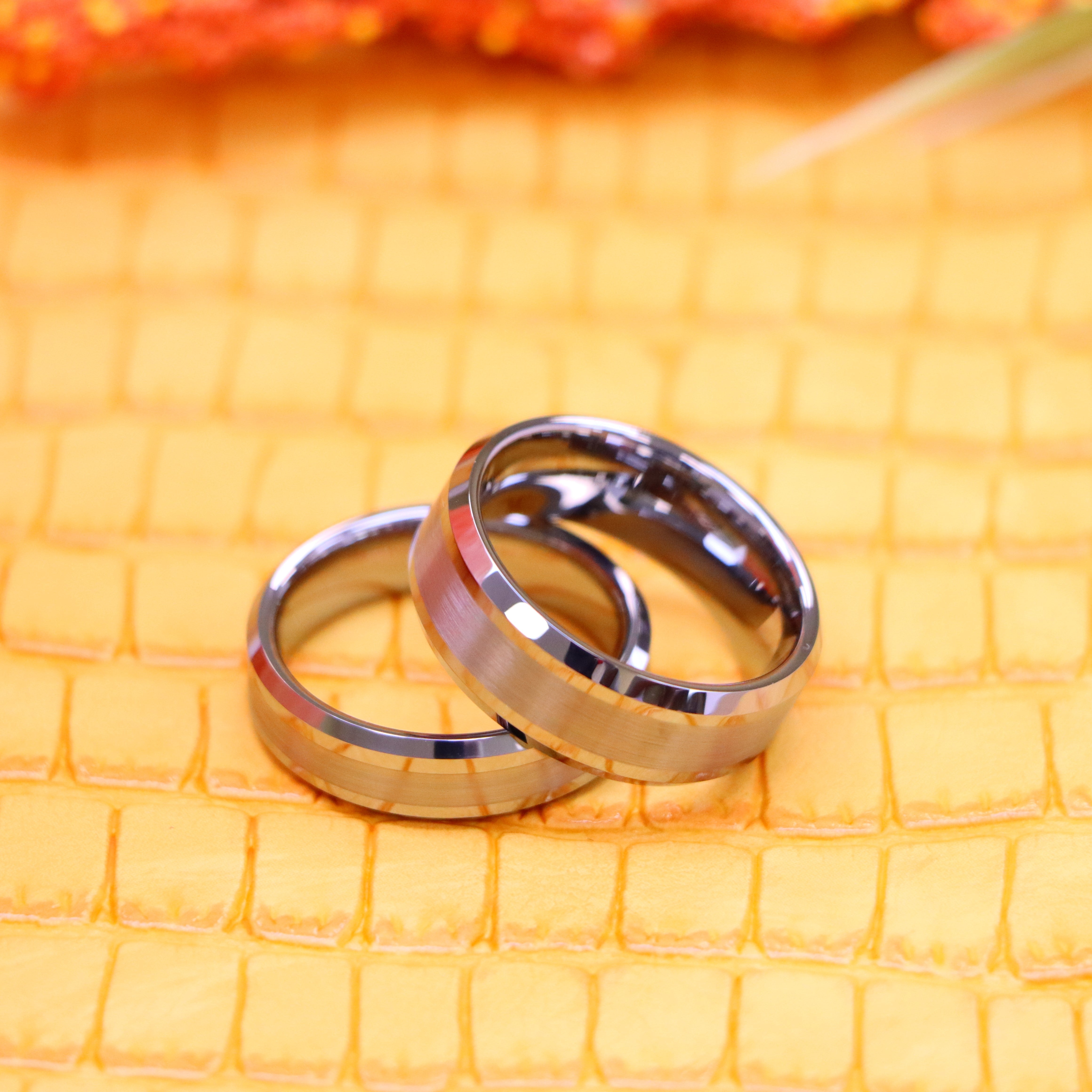 Brushed Center Shiny Lines Beveled Edge Tungsten Ring - Labhu USA