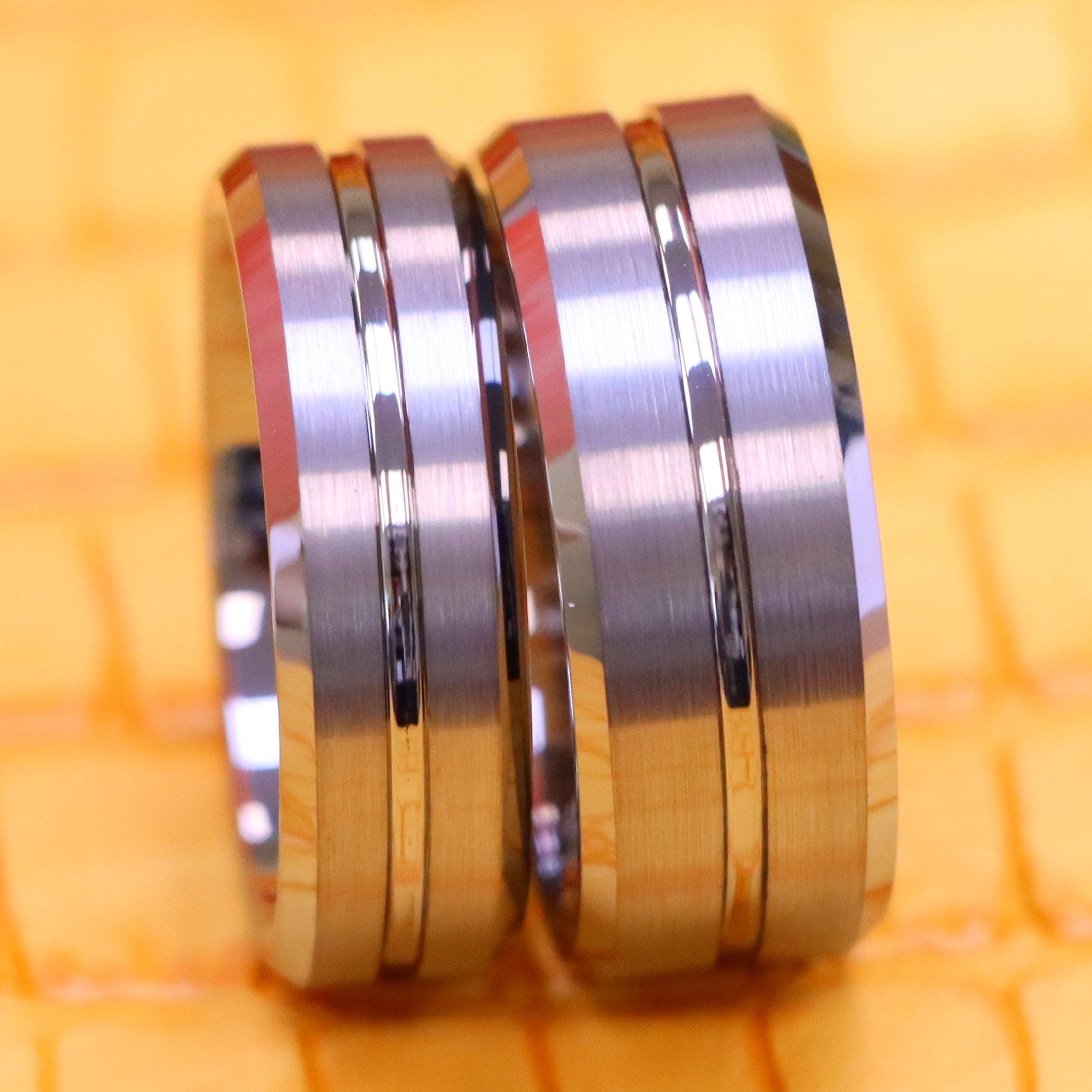 Shiny Grooved Center Brushed Sides Tungsten Ring - Labhu USA