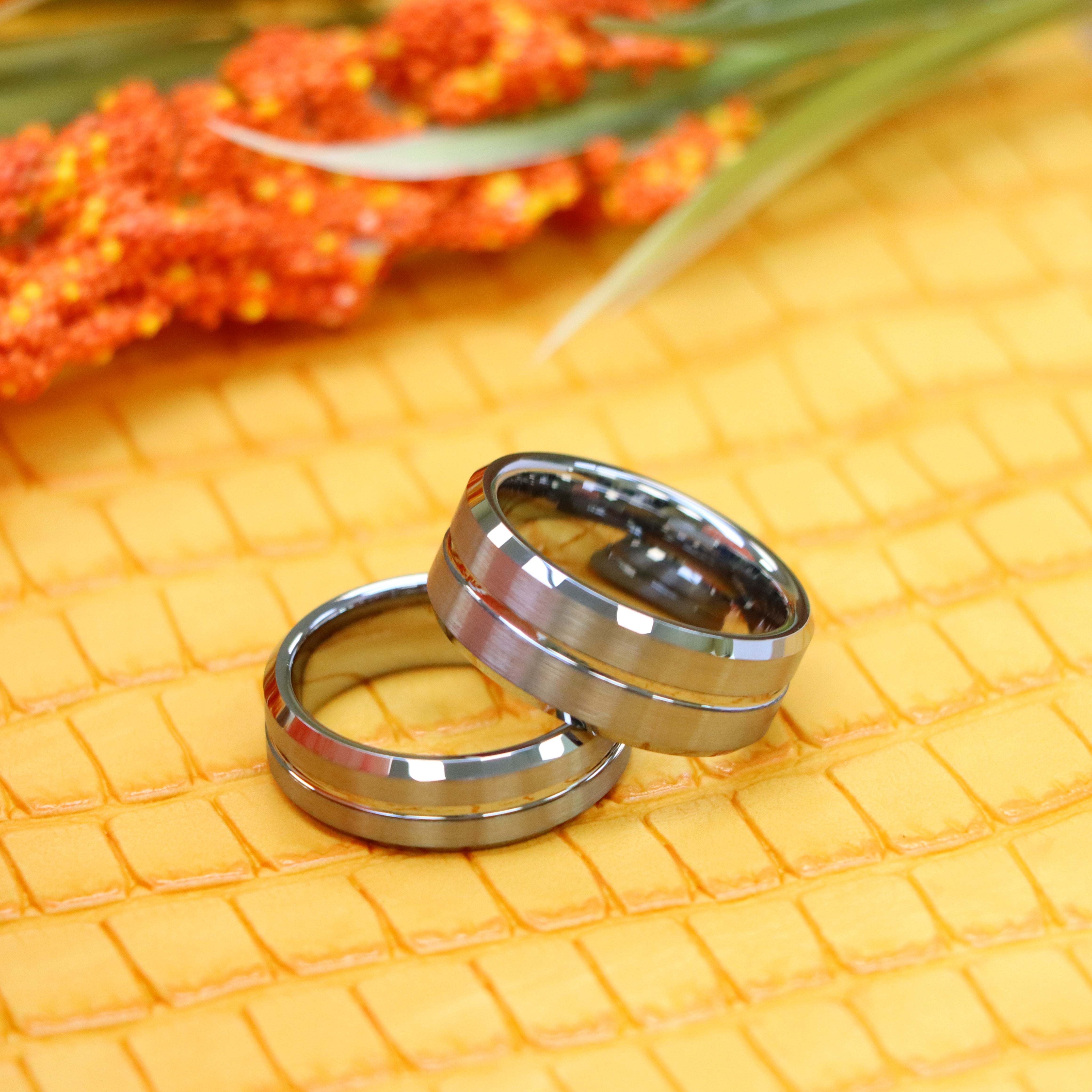 Shiny Grooved Center Brushed Sides Tungsten Ring - Labhu USA