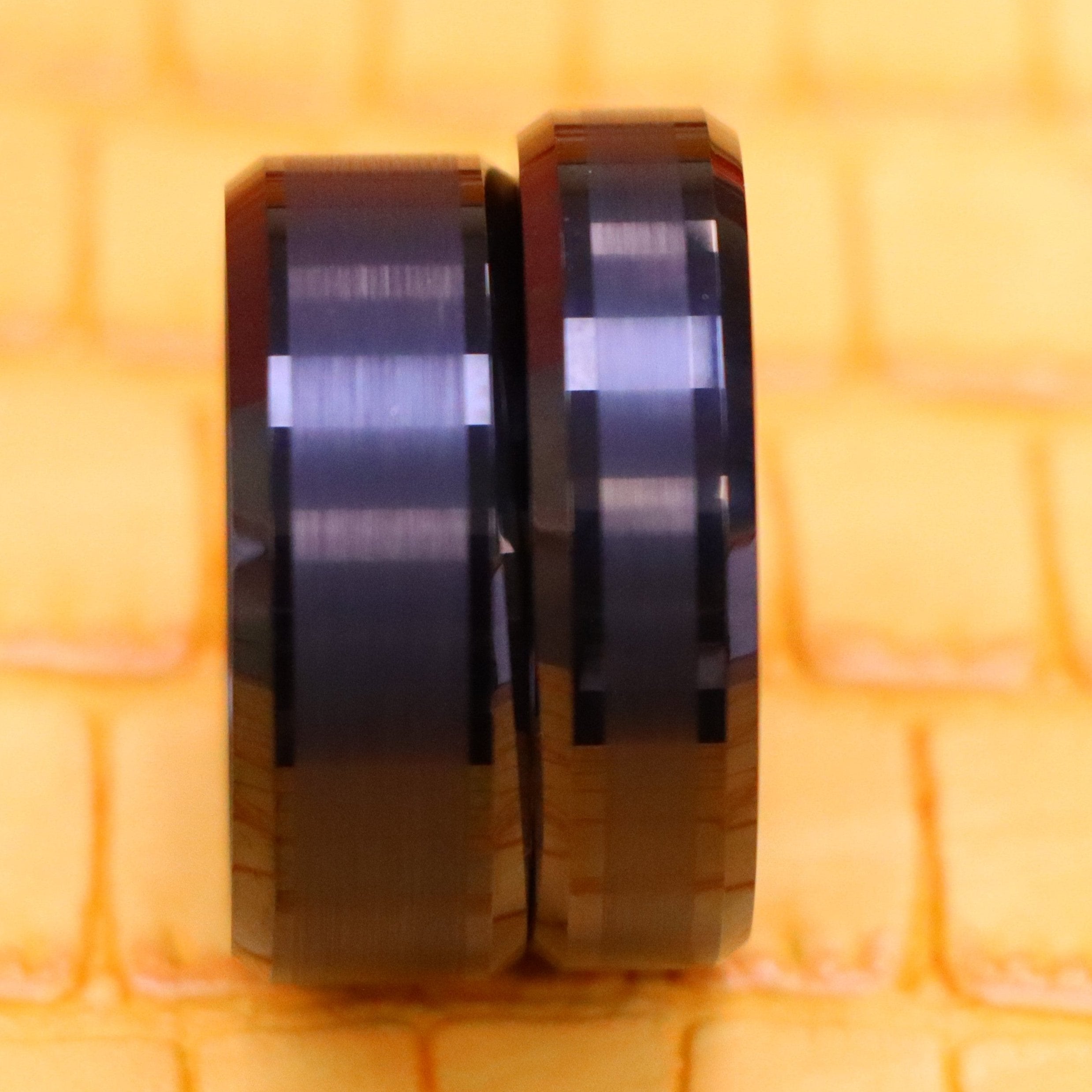Black IP Plated Brushed Center Beveled Edge Tungsten Ring - Labhu USA
