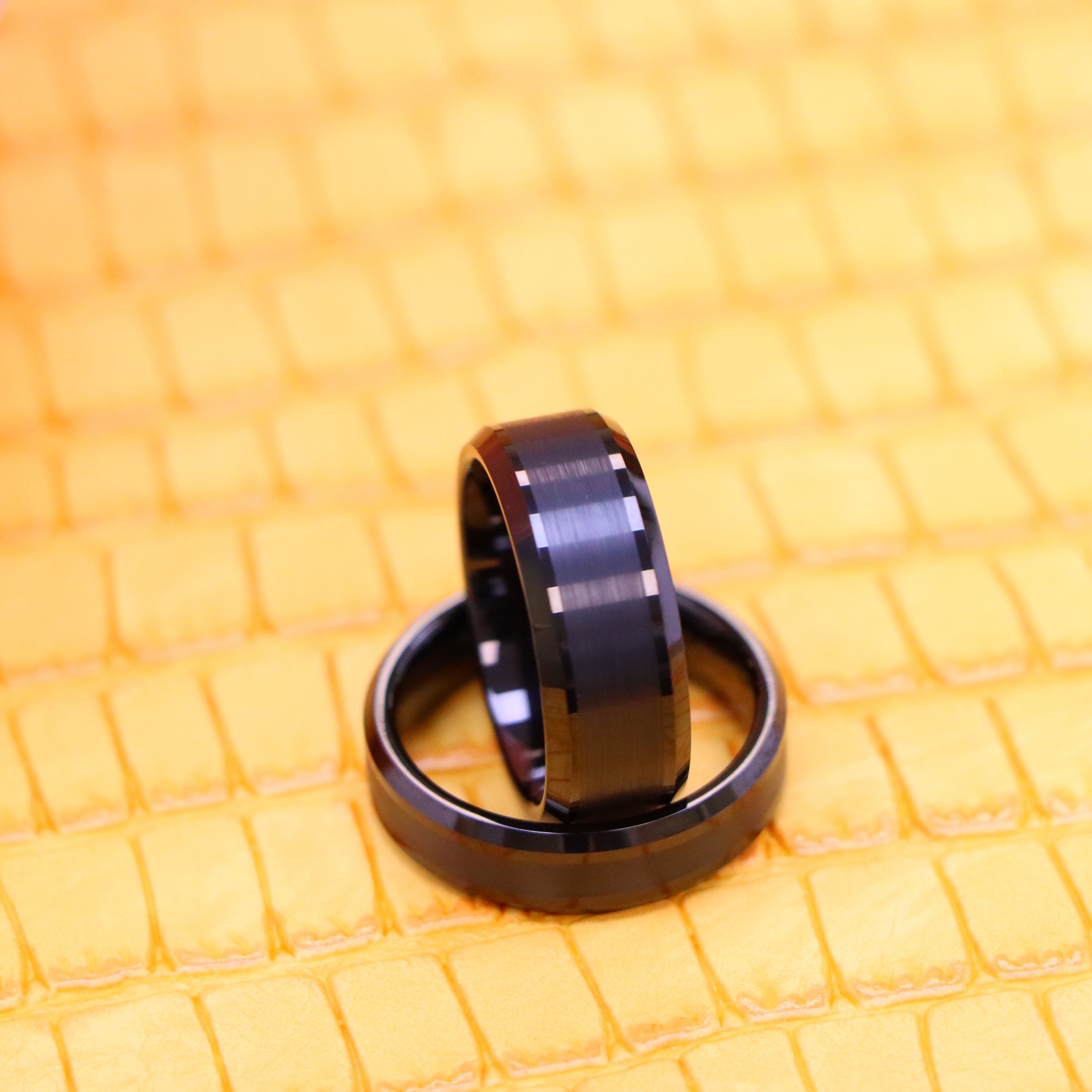 Black IP Plated Brushed Center Beveled Edge Tungsten Ring - Labhu USA
