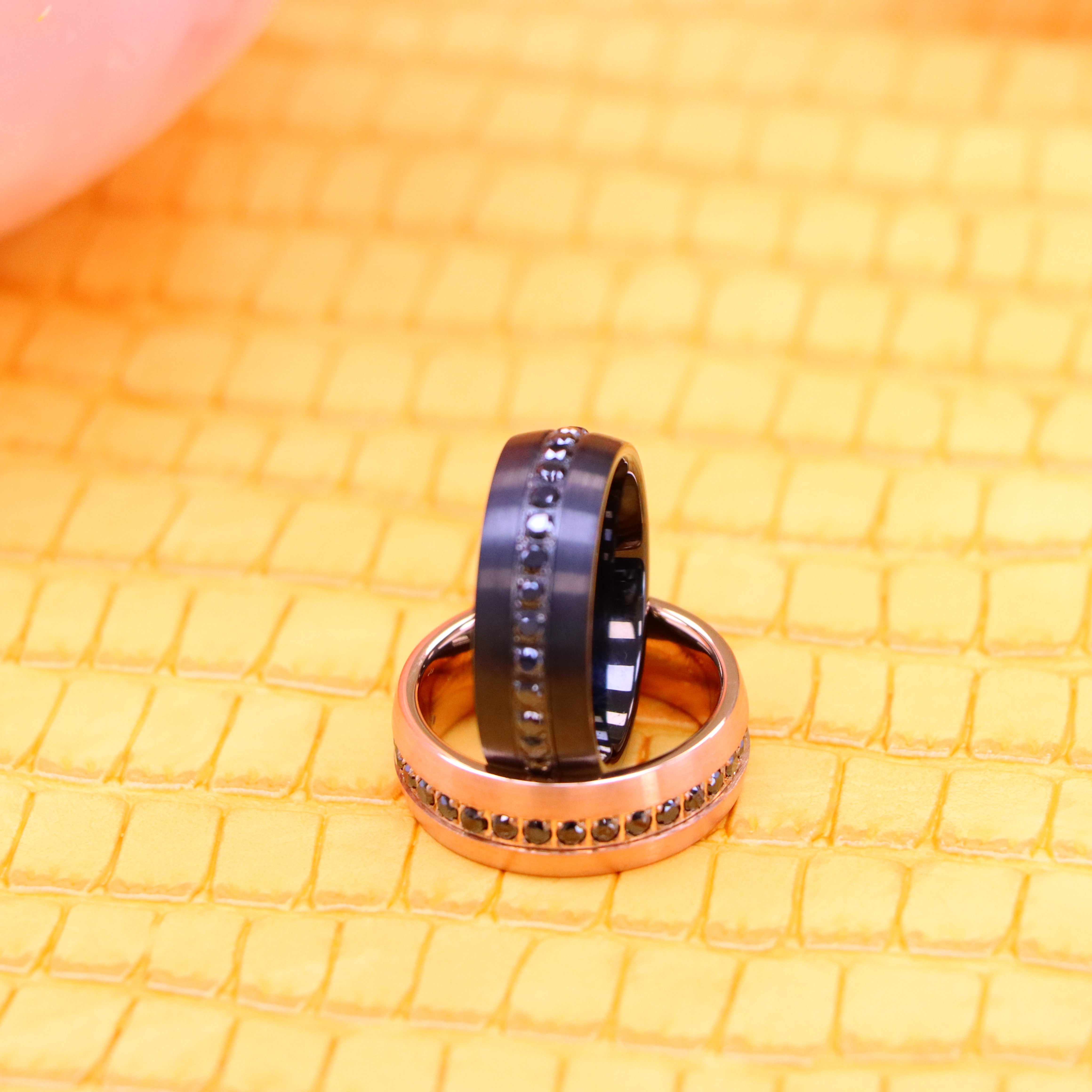 8mm Domed Black IP/Rose Gold IP Plated Black CZ Eternity Tungsten Ring - Men's Tungsten Jewelry Labhu USA