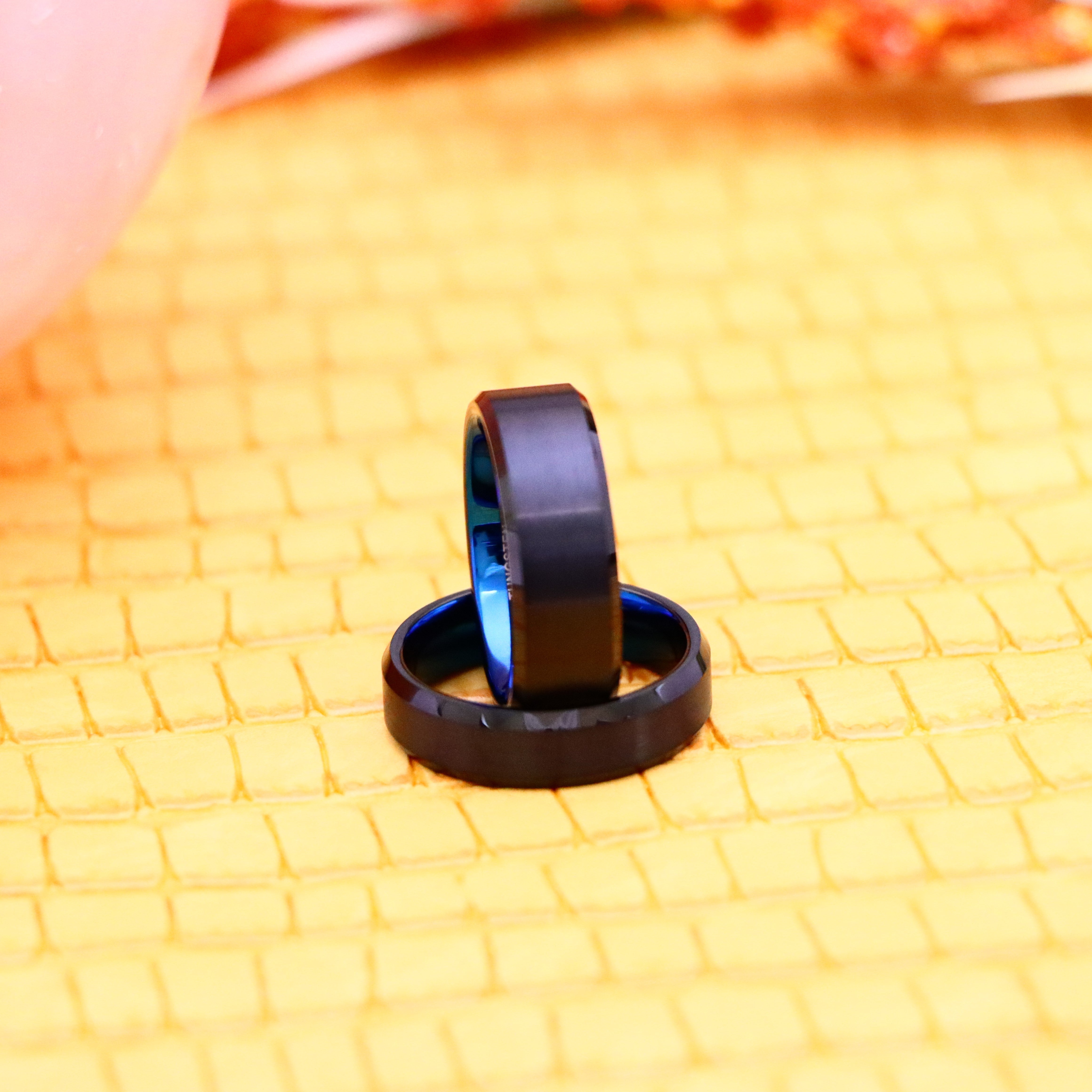 Black Outside Blue Inside IP Plated Tungsten Ring with Brushed Center and Beveled Edge - Labhu USA