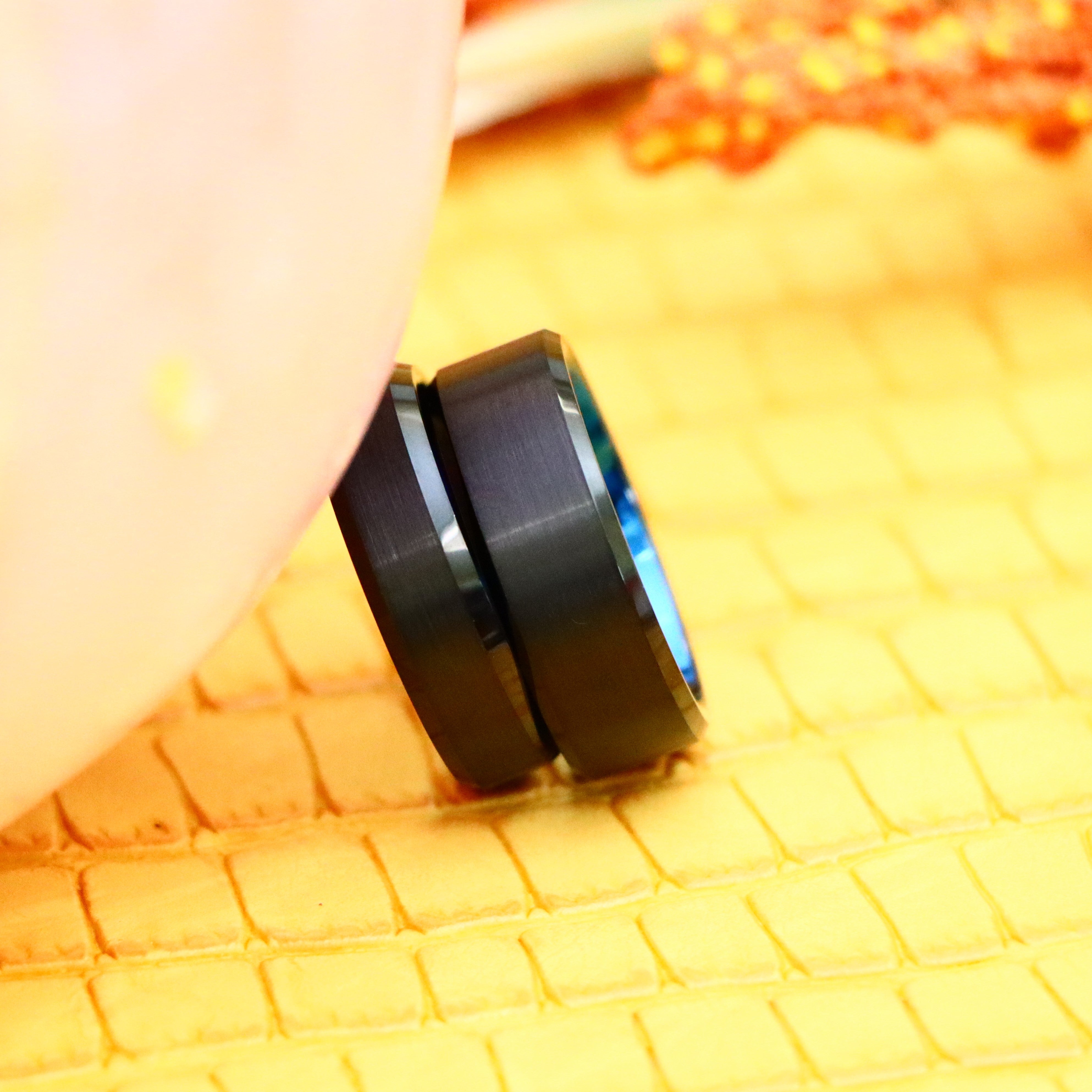 Black Outside Blue Inside IP Plated Tungsten Ring with Brushed Center and Beveled Edge - Labhu USA