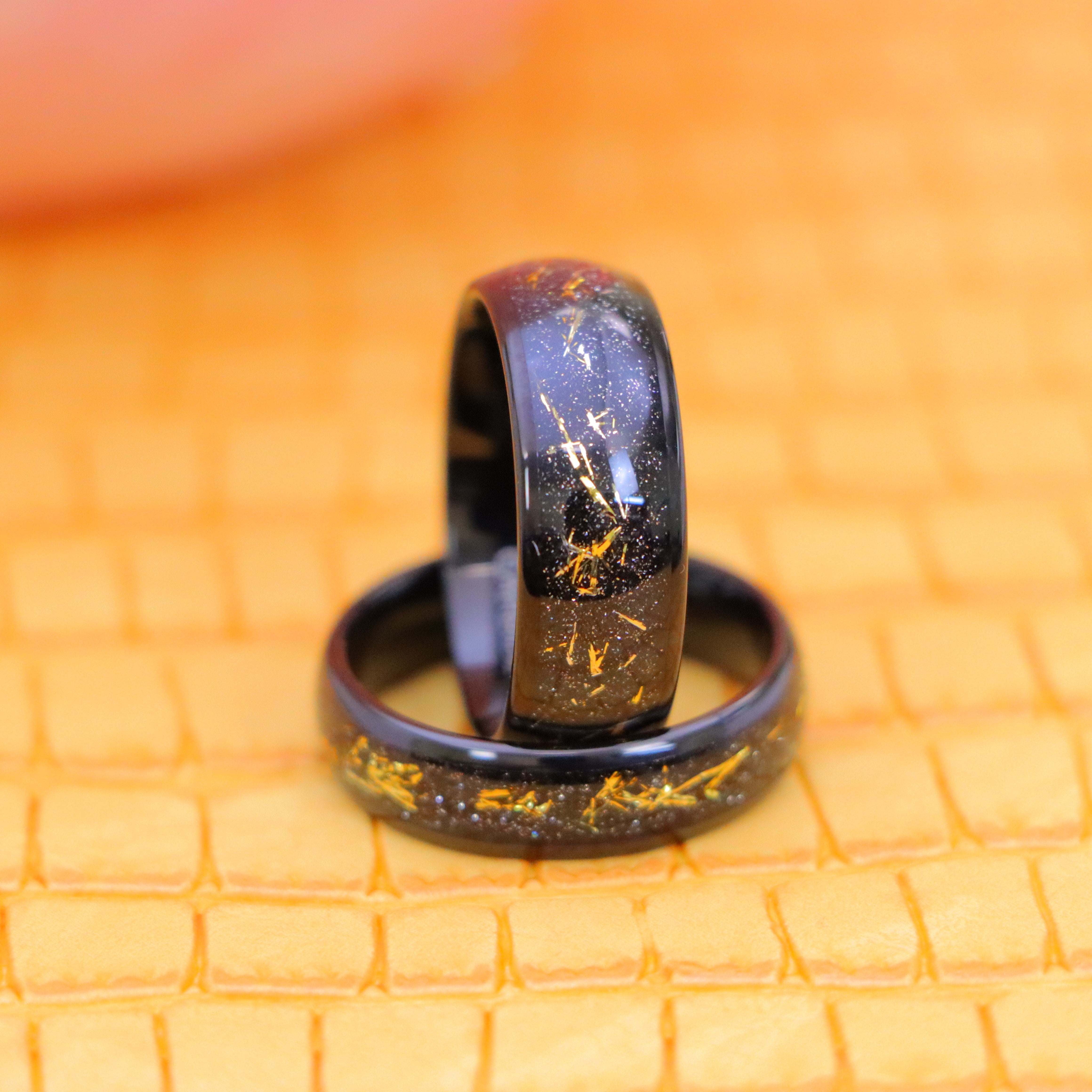 Black IP Plated with Imitation Yellow Meteorite Inlay Tungsten Ring - Labhu USA