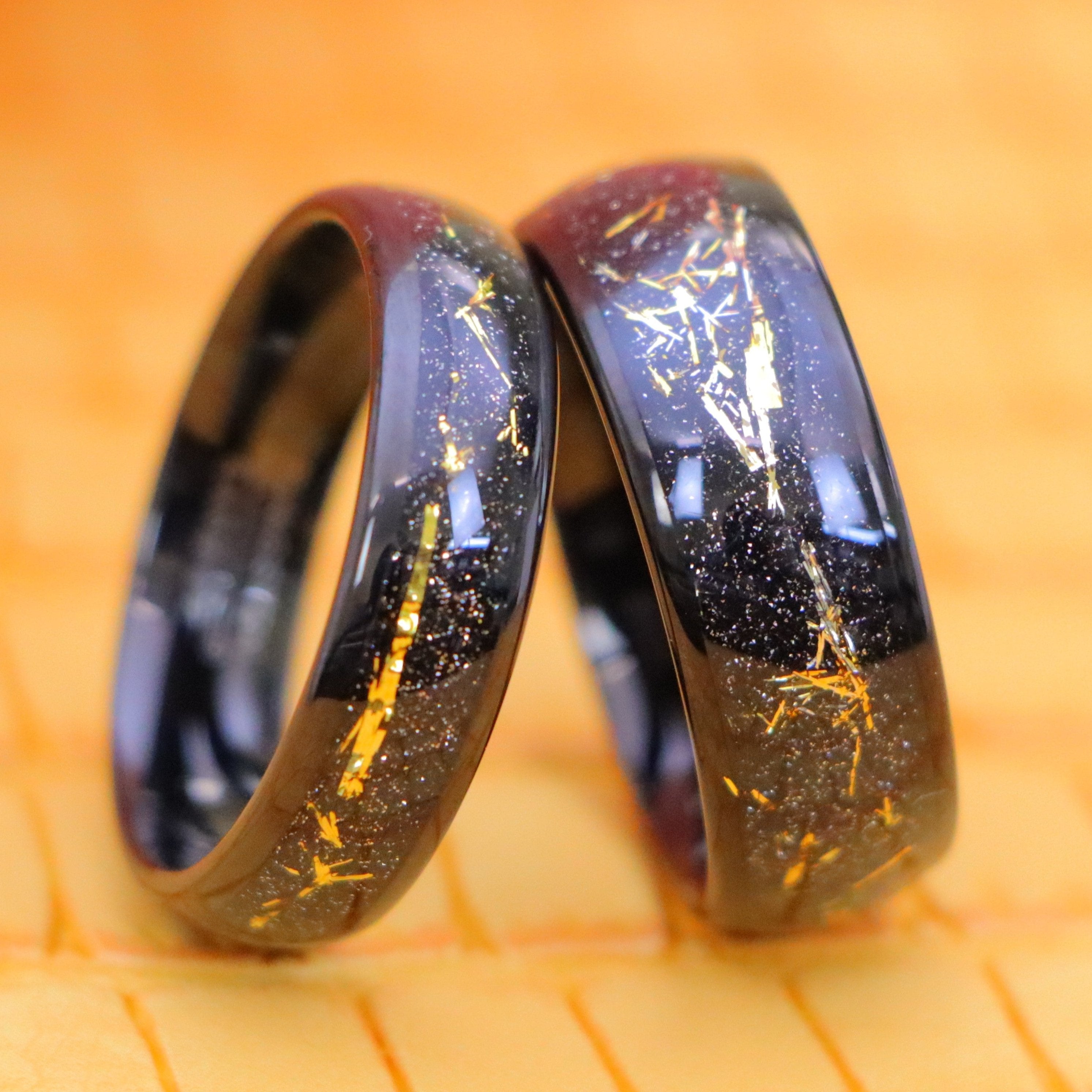 Black IP Plated with Imitation Yellow Meteorite Inlay Tungsten Ring - Labhu USA