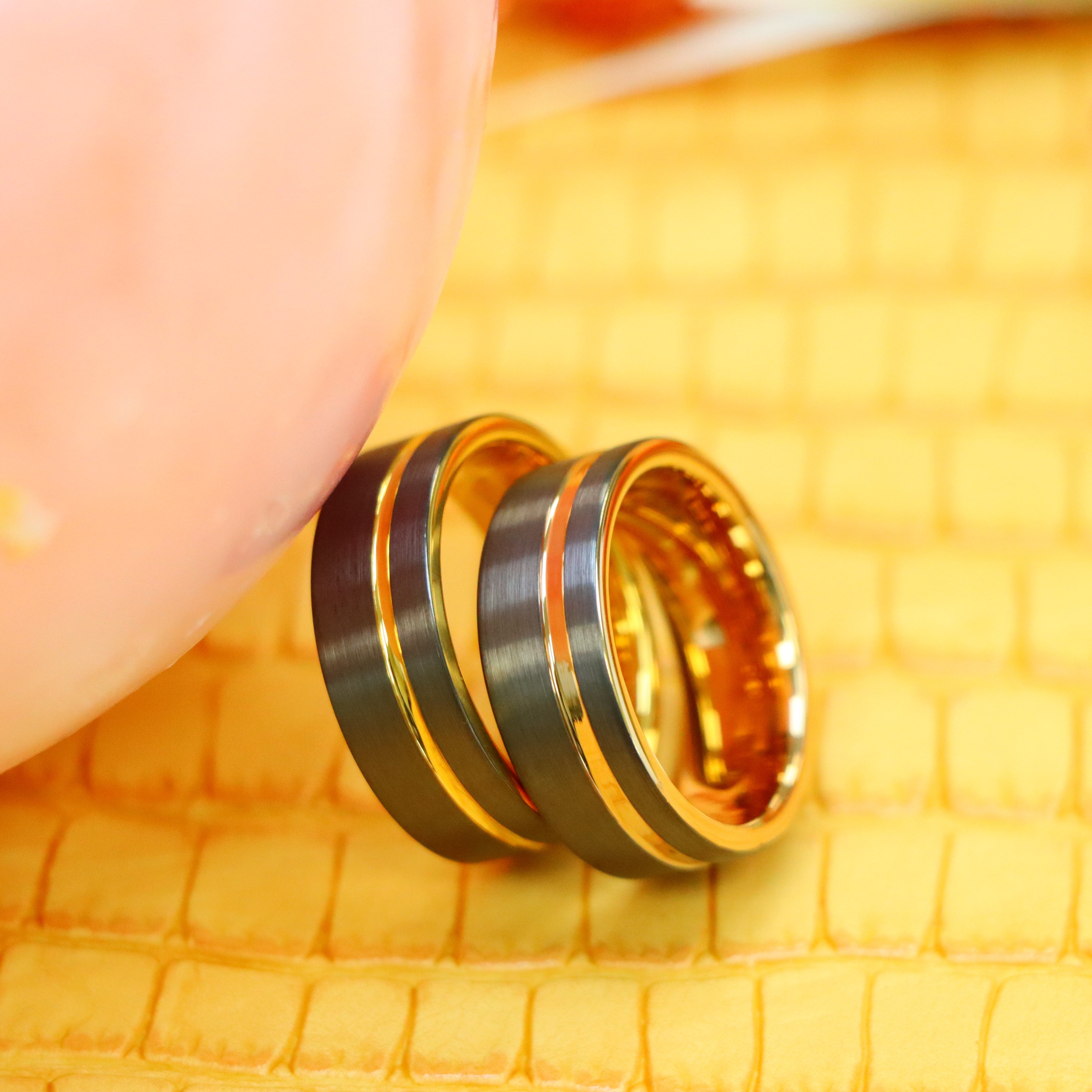 8mm Gun Metal IP Plated with Off-Center Yellow Gold Plated/Rose Gold Plated Groove Tungsten Ring - Labhu USA