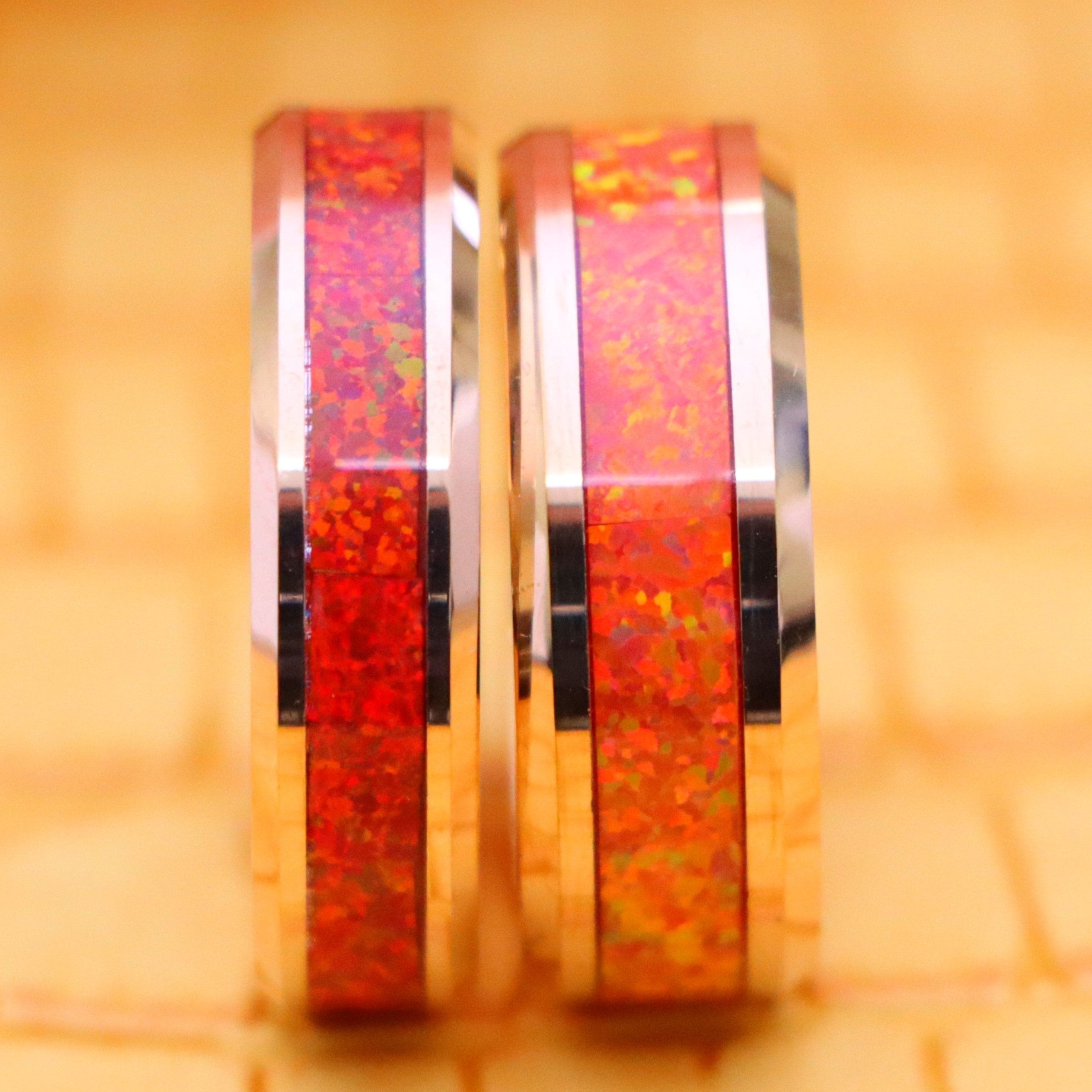 Rose Gold IP Plated with Synthetic Red Fire Opal Inlay Tungsten Ring - Labhu USA