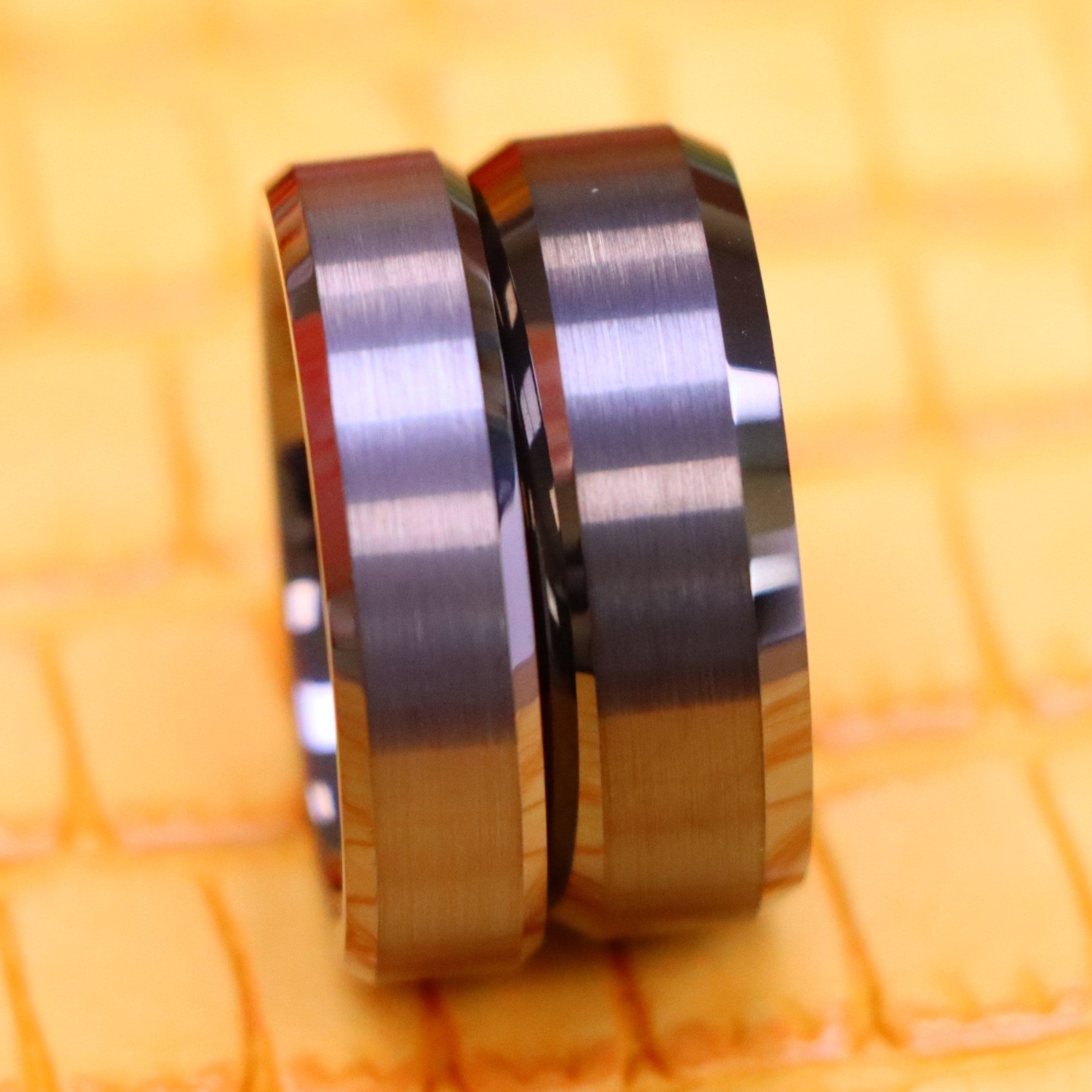 Gun Metal IP Plated Brushed Center Shiny Beveled Edge 8mm/6mm Tungsten Ring - Labhu USA