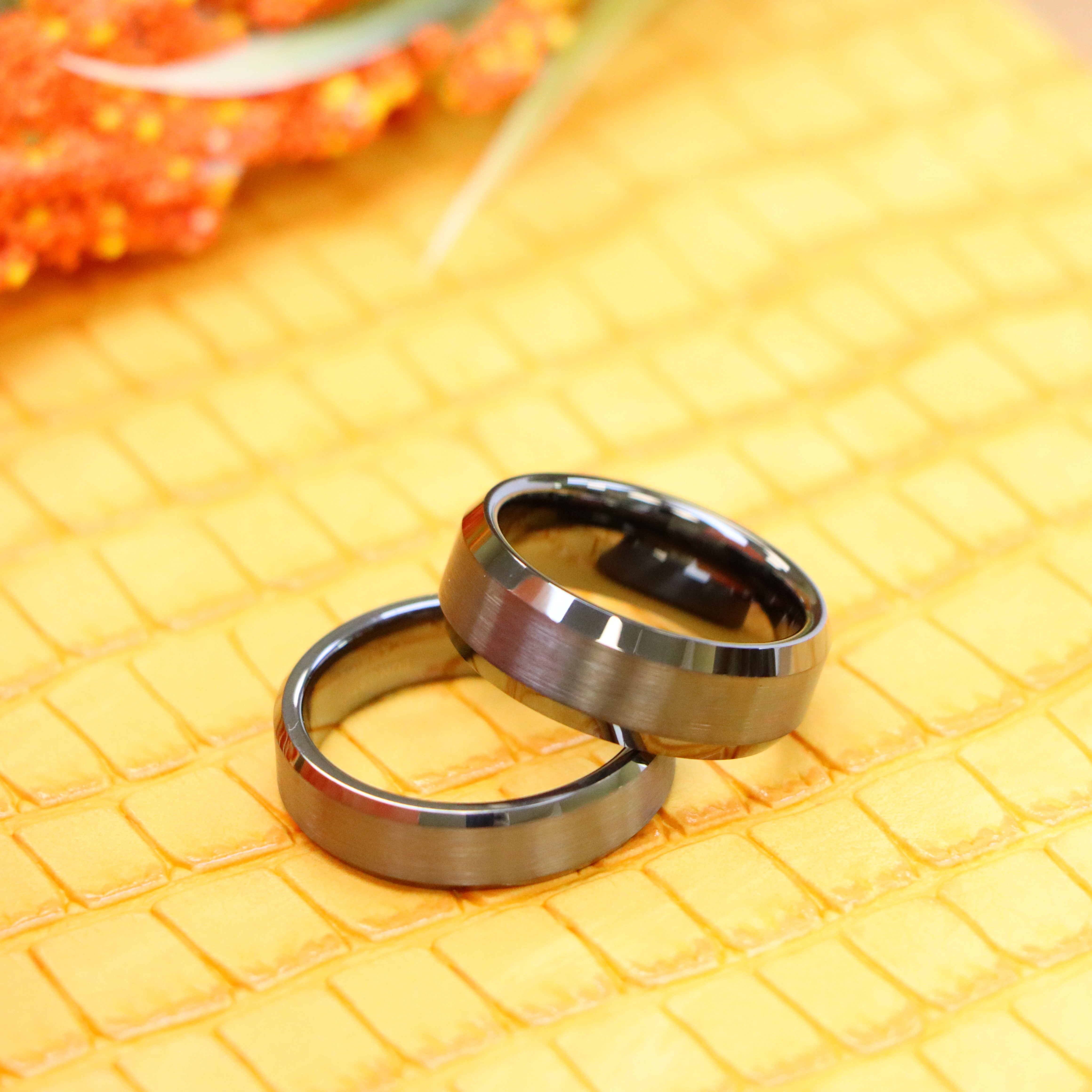 Gun Metal IP Plated Brushed Center Shiny Beveled Edge 8mm/6mm Tungsten Ring - Labhu USA
