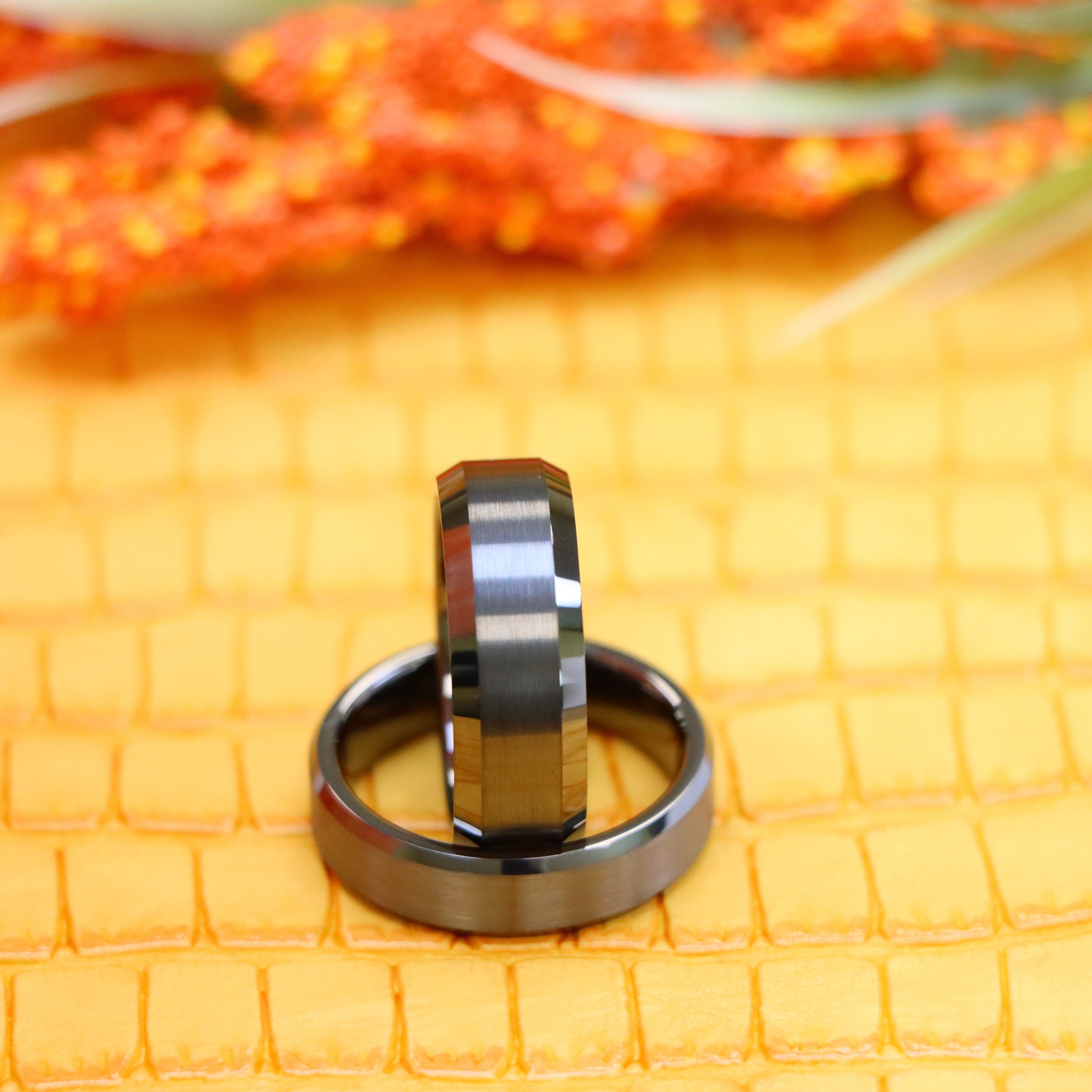 Gun Metal IP Plated Brushed Center Shiny Beveled Edge 8mm/6mm Tungsten Ring - Labhu USA