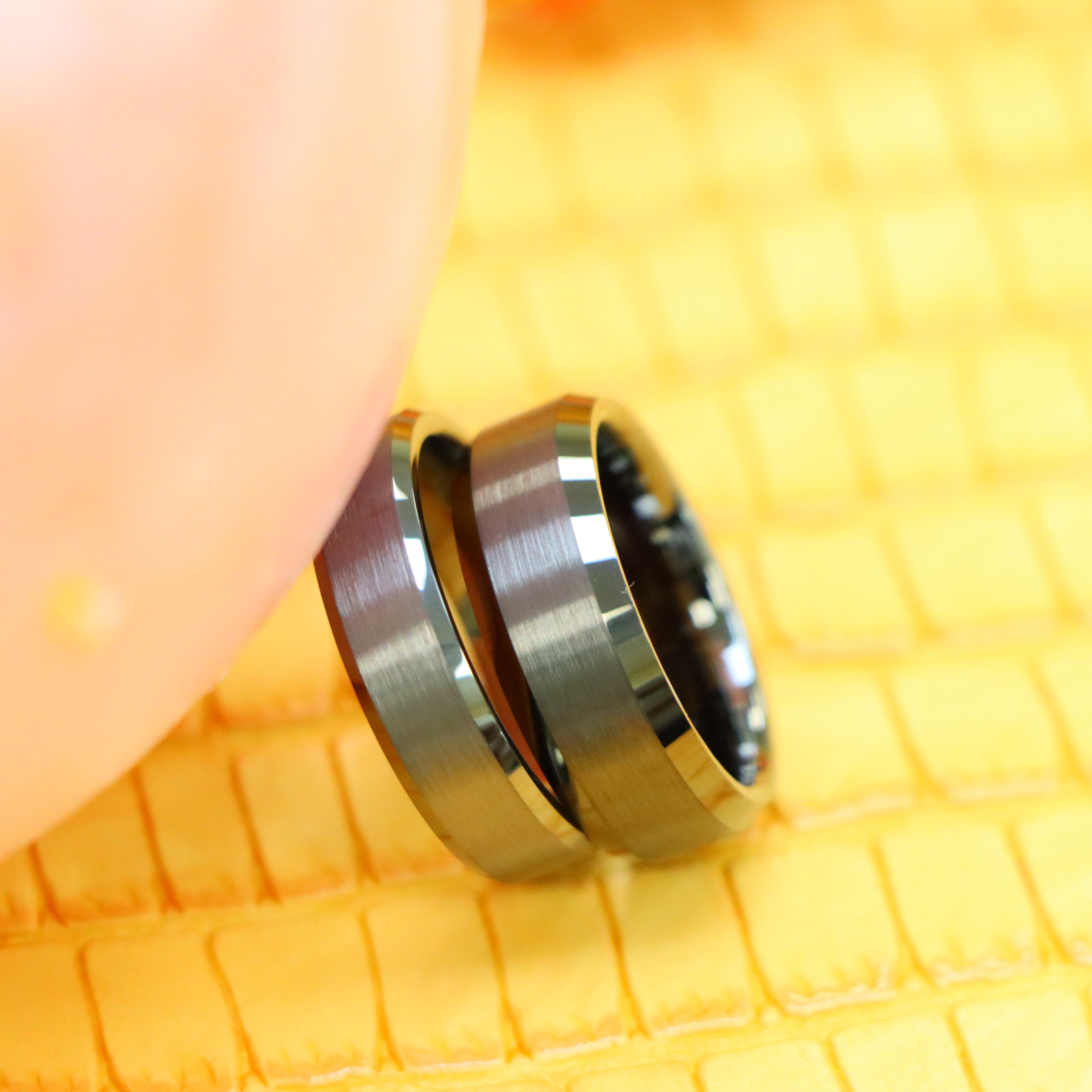 Gun Metal IP Plated Brushed Center Shiny Beveled Edge 8mm/6mm Tungsten Ring - Labhu USA