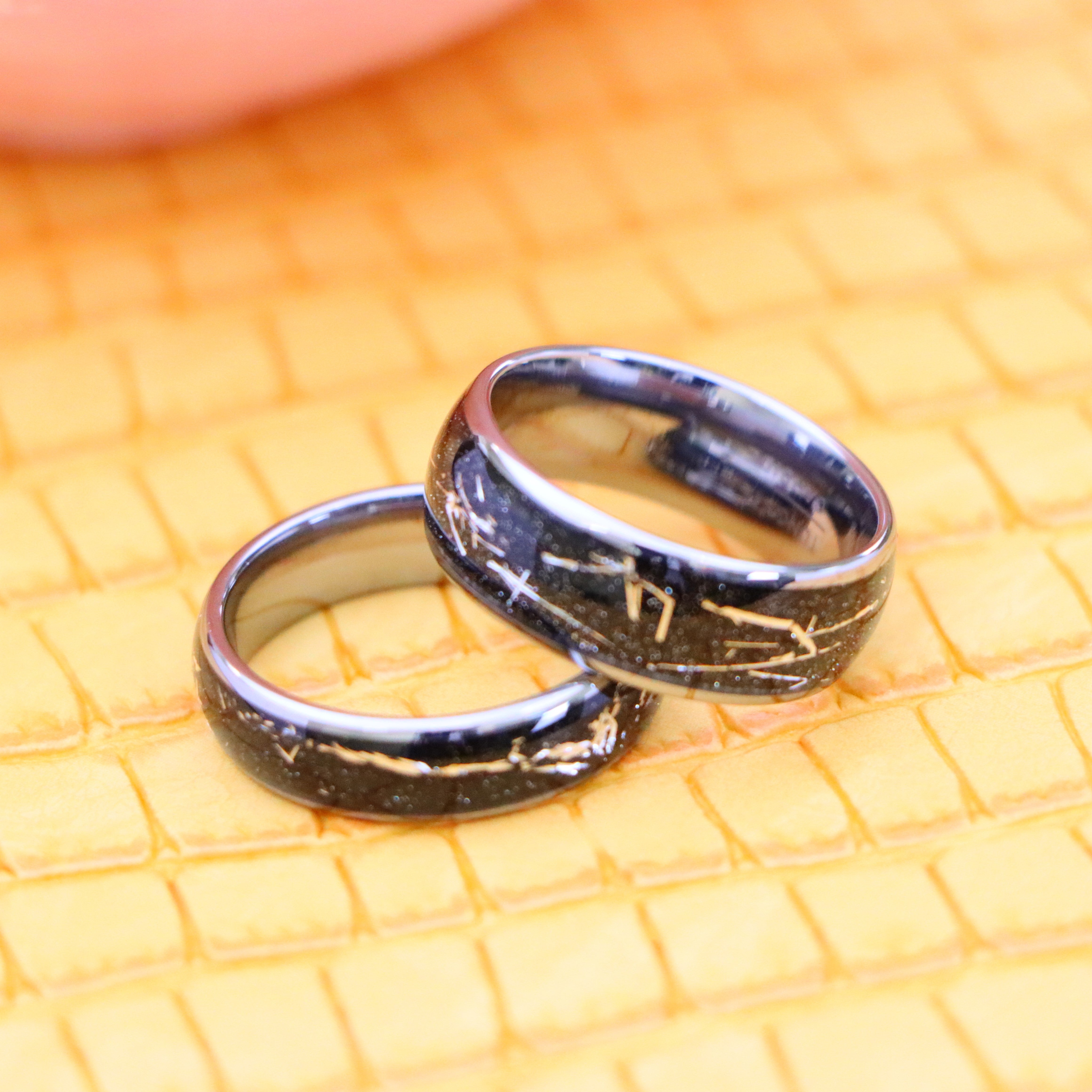 Domed Ring with Imitation Meteorite on Black Carbon Fiber Inlay Tungsten Ring - Labhu USA