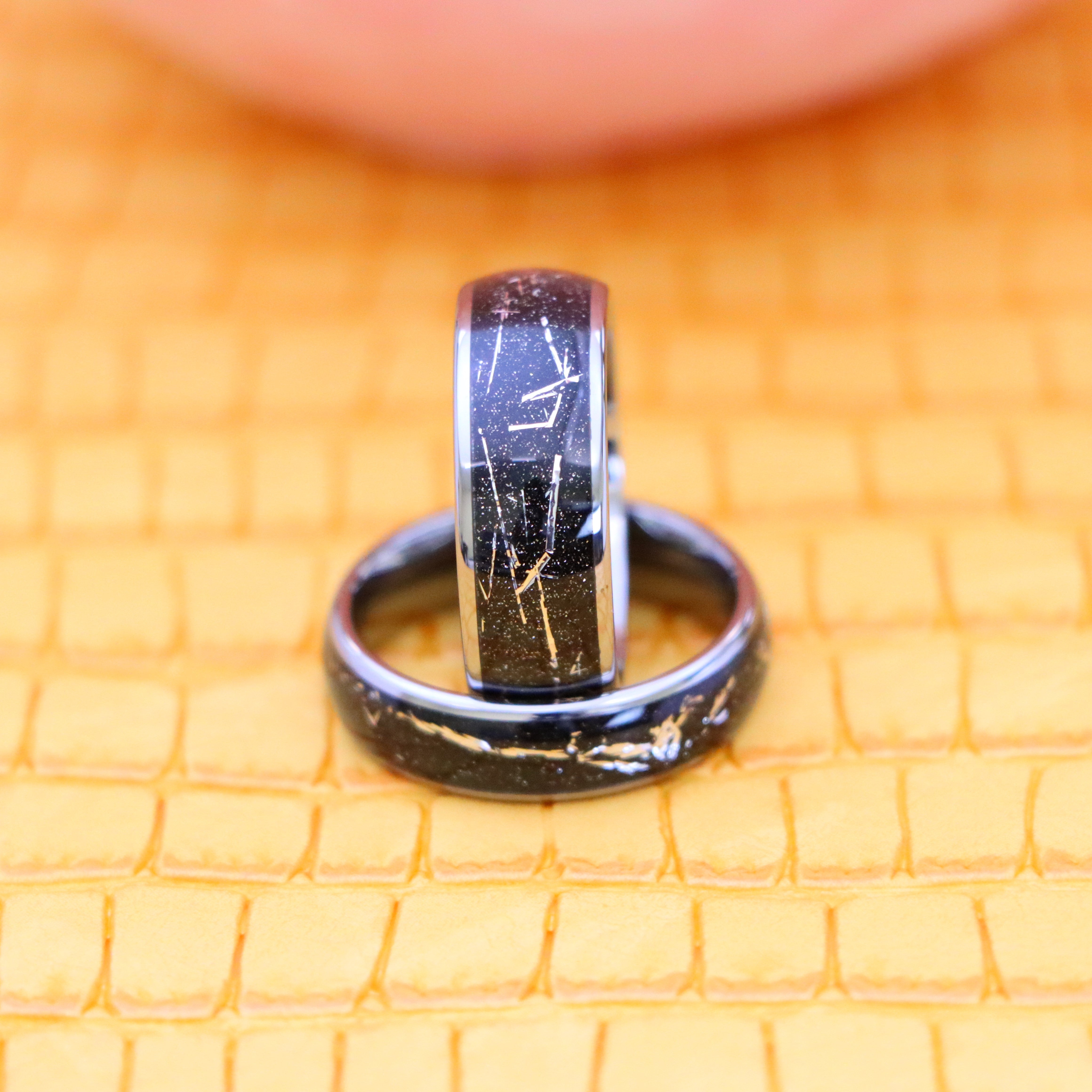 Domed Ring with Imitation Meteorite on Black Carbon Fiber Inlay Tungsten Ring - Labhu USA