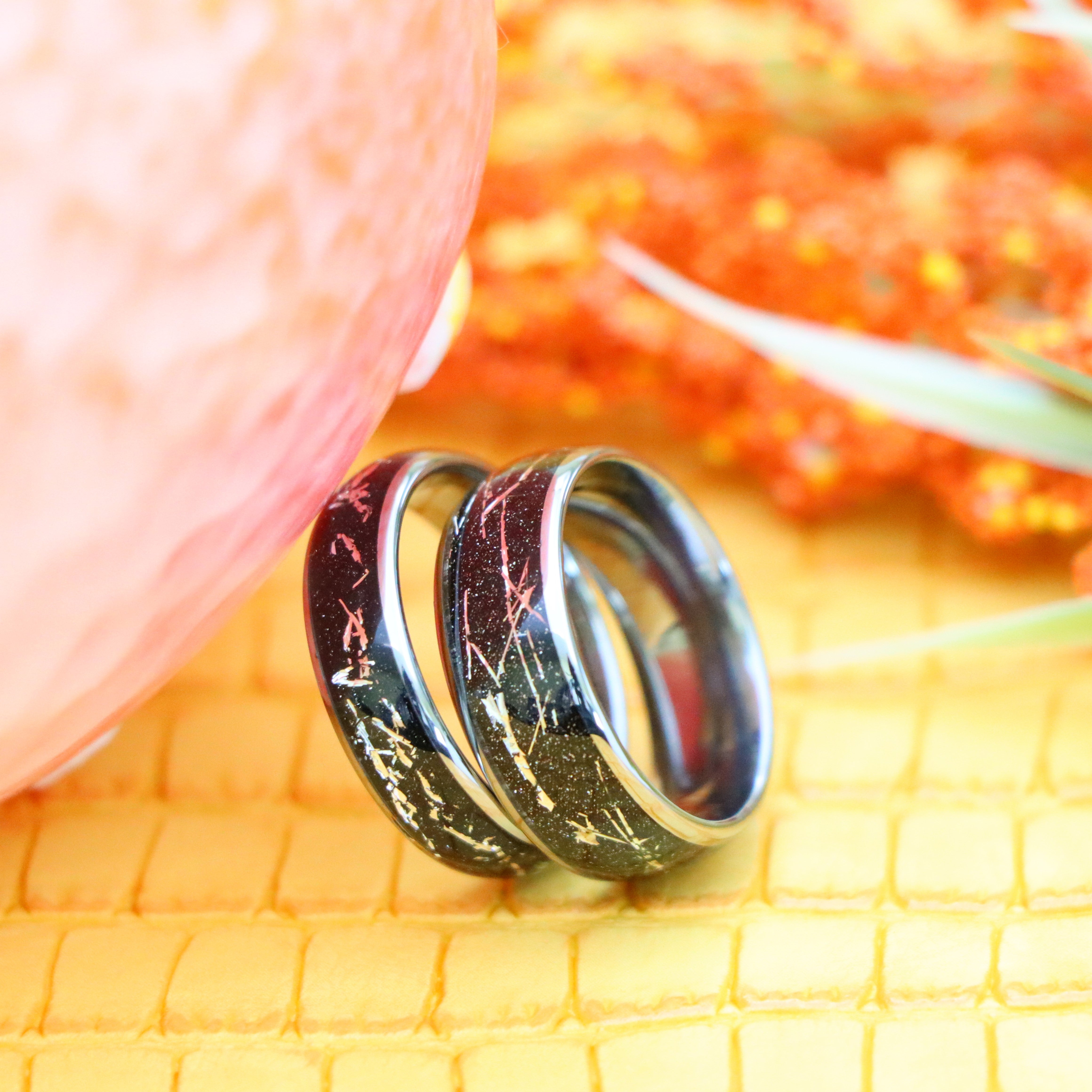 Domed Ring with Imitation Meteorite on Black Carbon Fiber Inlay Tungsten Ring - Labhu USA