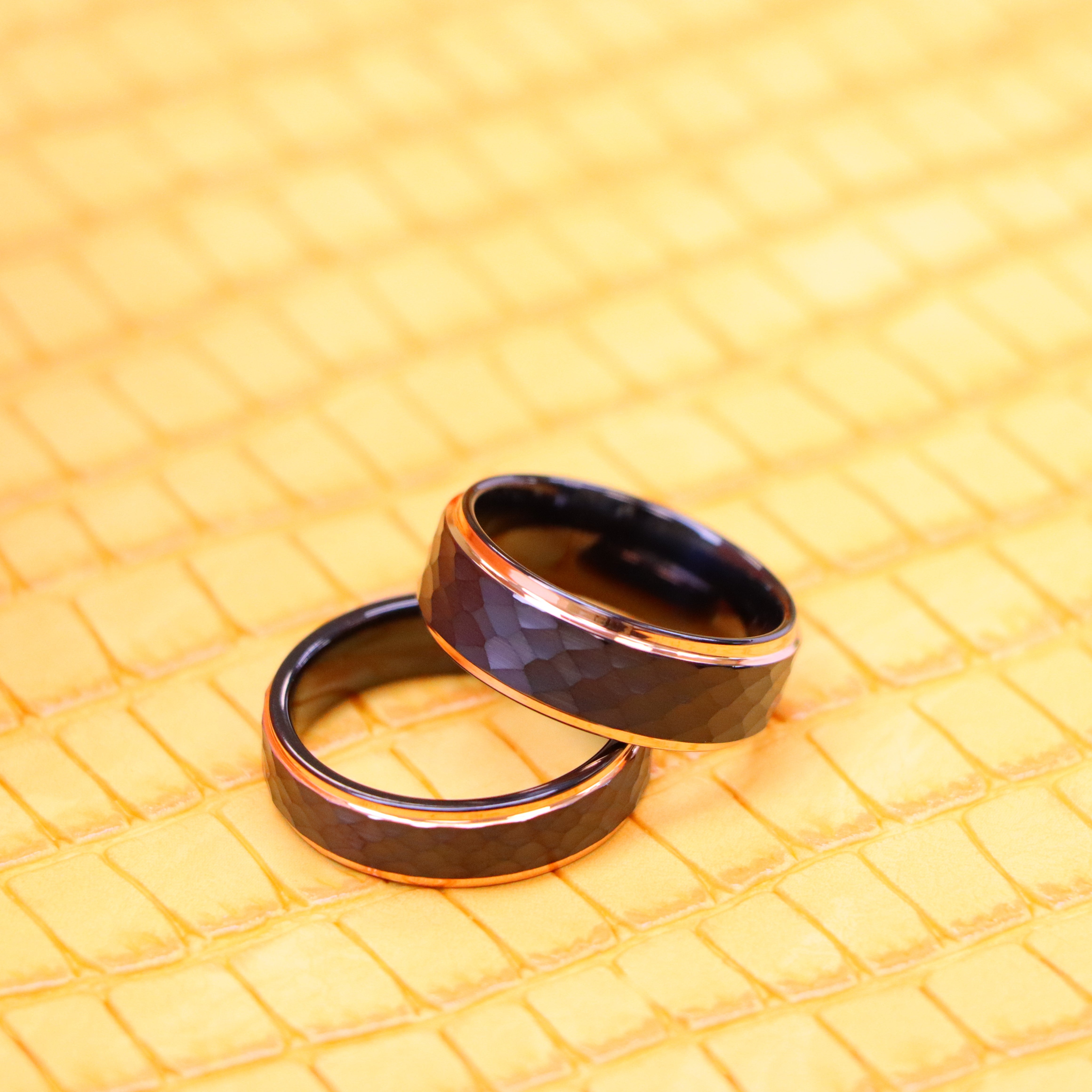 Two-Tone Black & Rose Gold IP Plated Hammered Center Tungsten Ring - Labhu USA