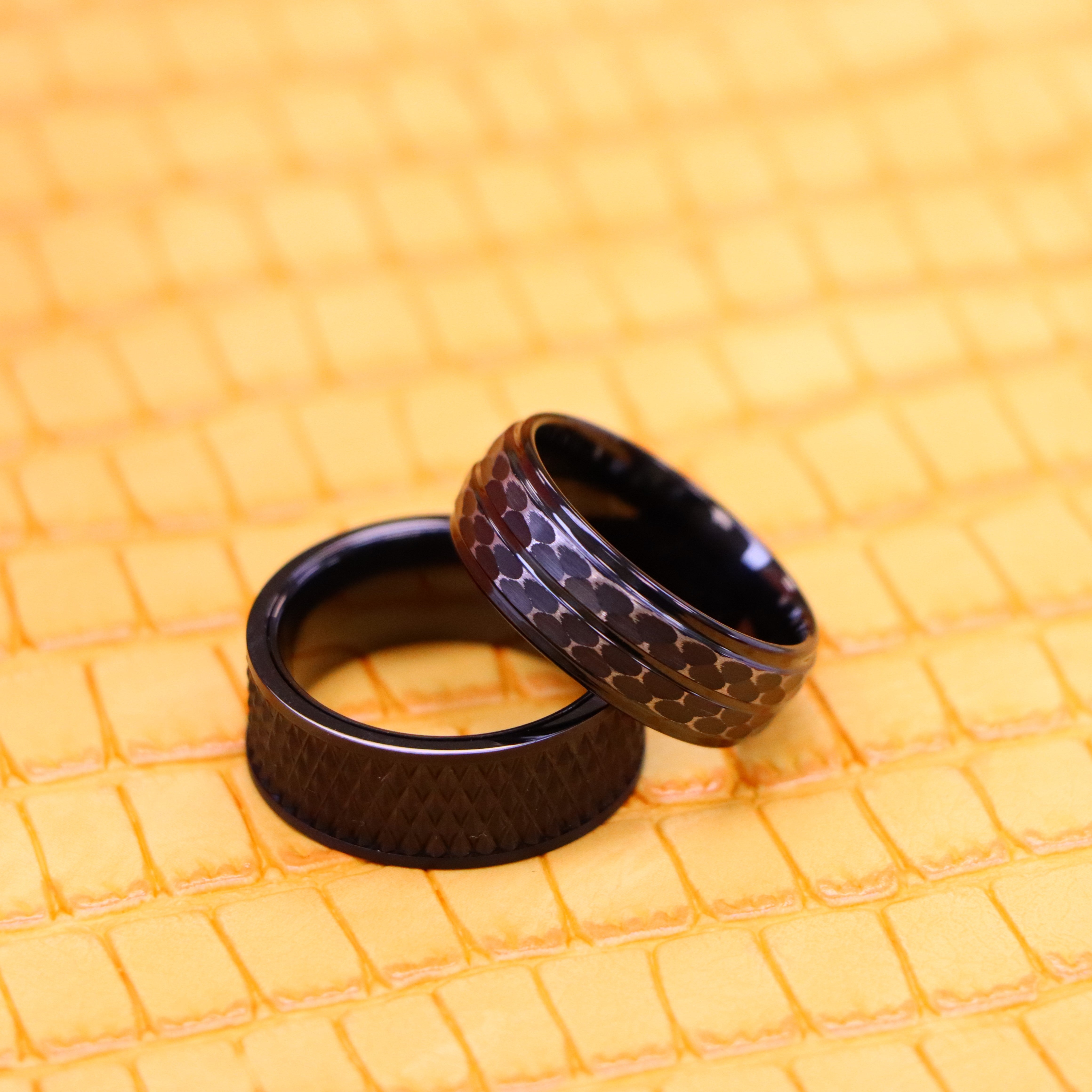 Black IP Plated Parallelogram / Leopard Spots Design Tungsten Ring - Men's Tungsten Jewelry Labhu USA